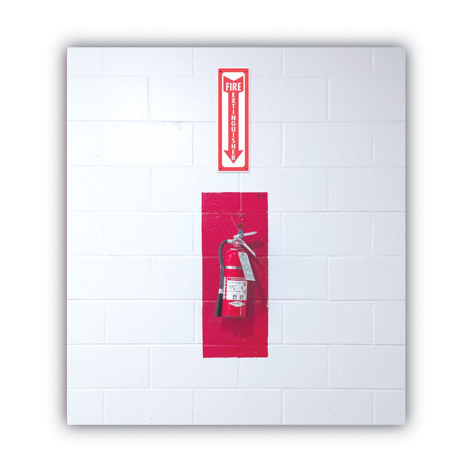 COSCO Glow-In-The-Dark Safety Sign, Fire Extinguisher, 4 x 13, Red