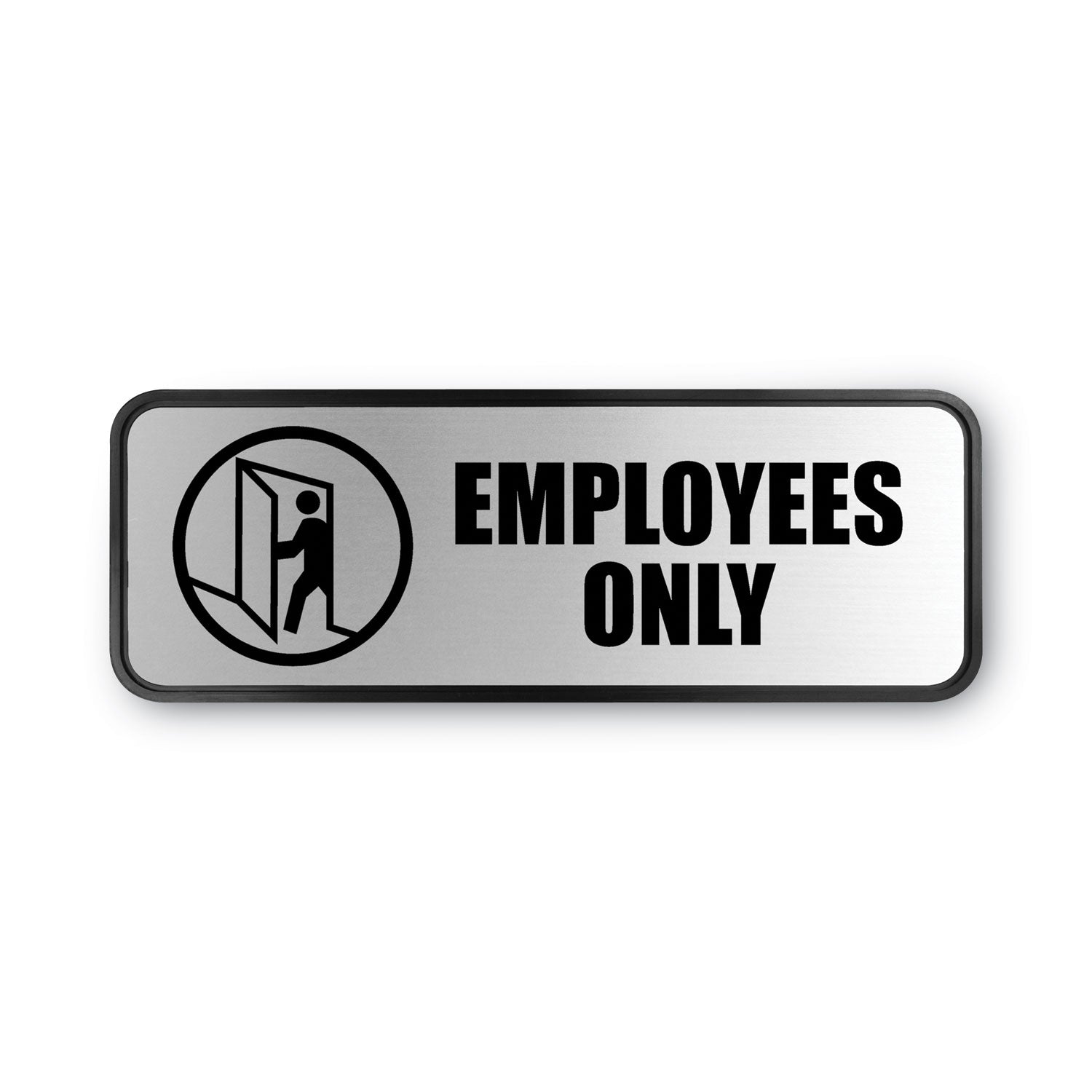 Brushed Metal Office Sign, Employees Only, 9 x 3, Silver