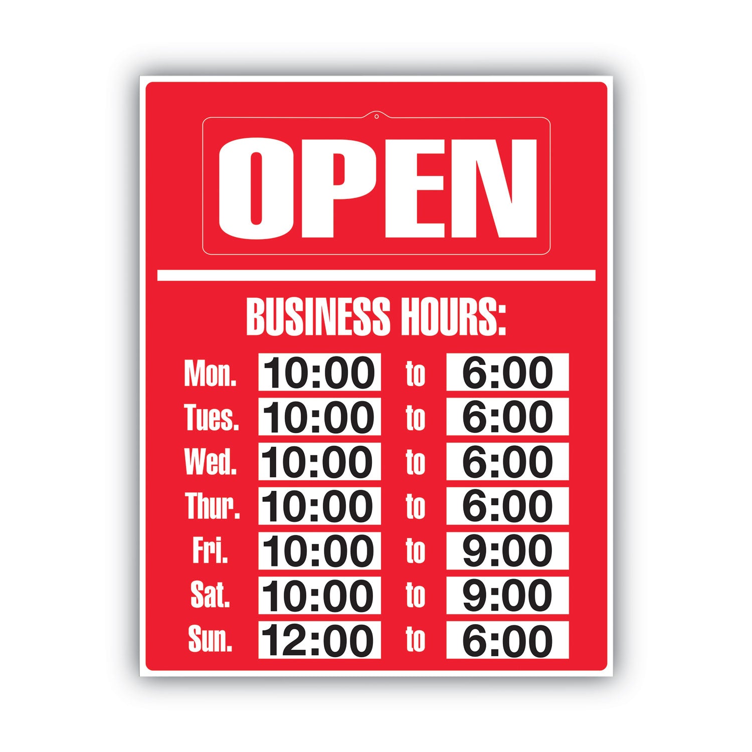 COSCO Business Hours Sign Kit, 15 x 19, Red