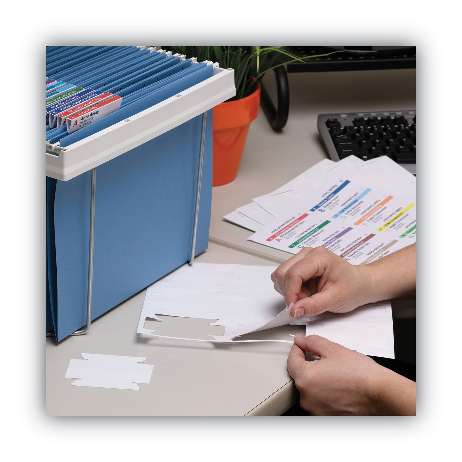 Smead™ Viewables Hanging Folder Tabs and Labels, Quick-Fold Tabs with Labels, 1/3-Cut, White, 3.5" Wide, 45/Pack