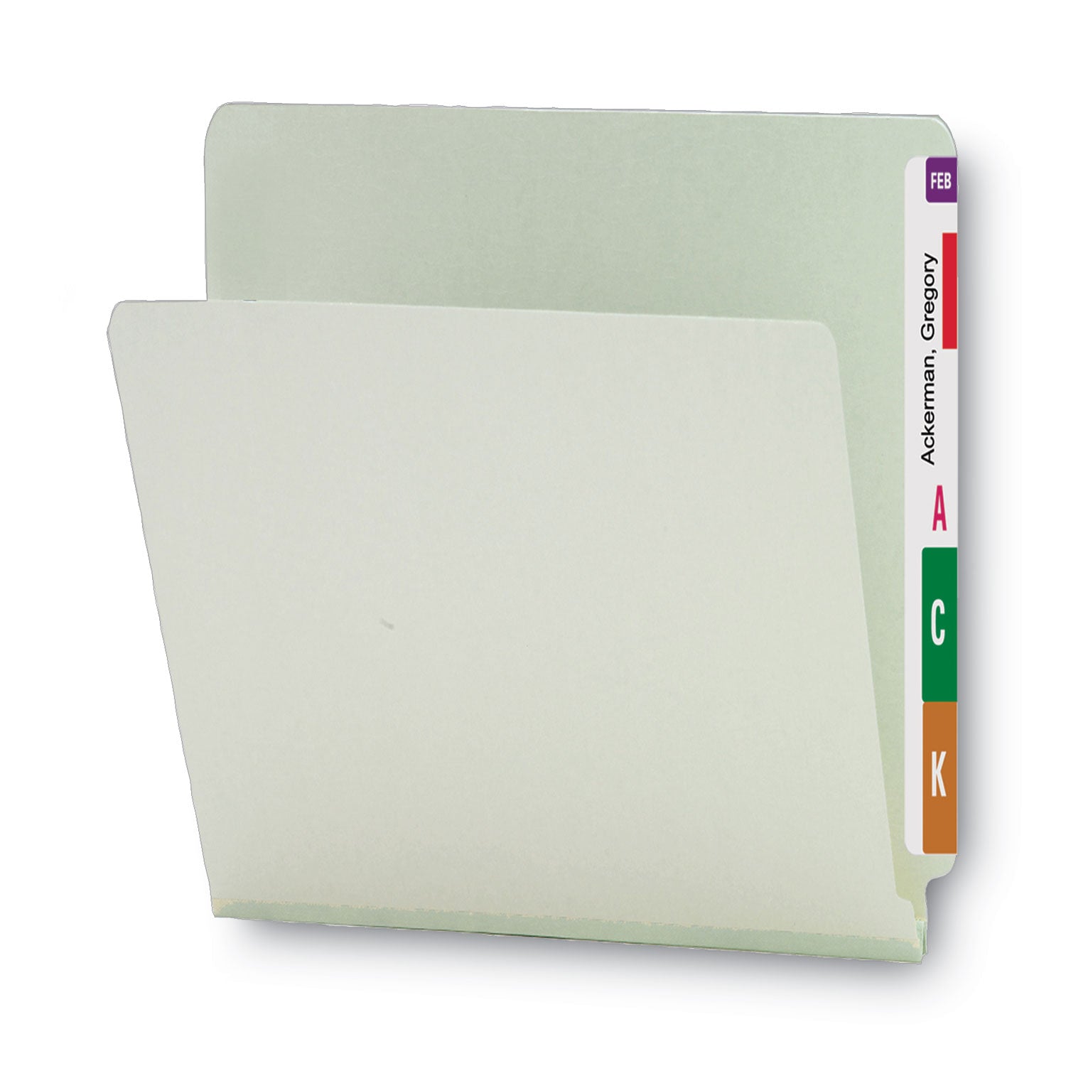 Smead™ Extra-Heavy Recycled Pressboard End Tab Folders, Straight Tabs, Letter Size, 1" Expansion, Gray-Green, 25/Box