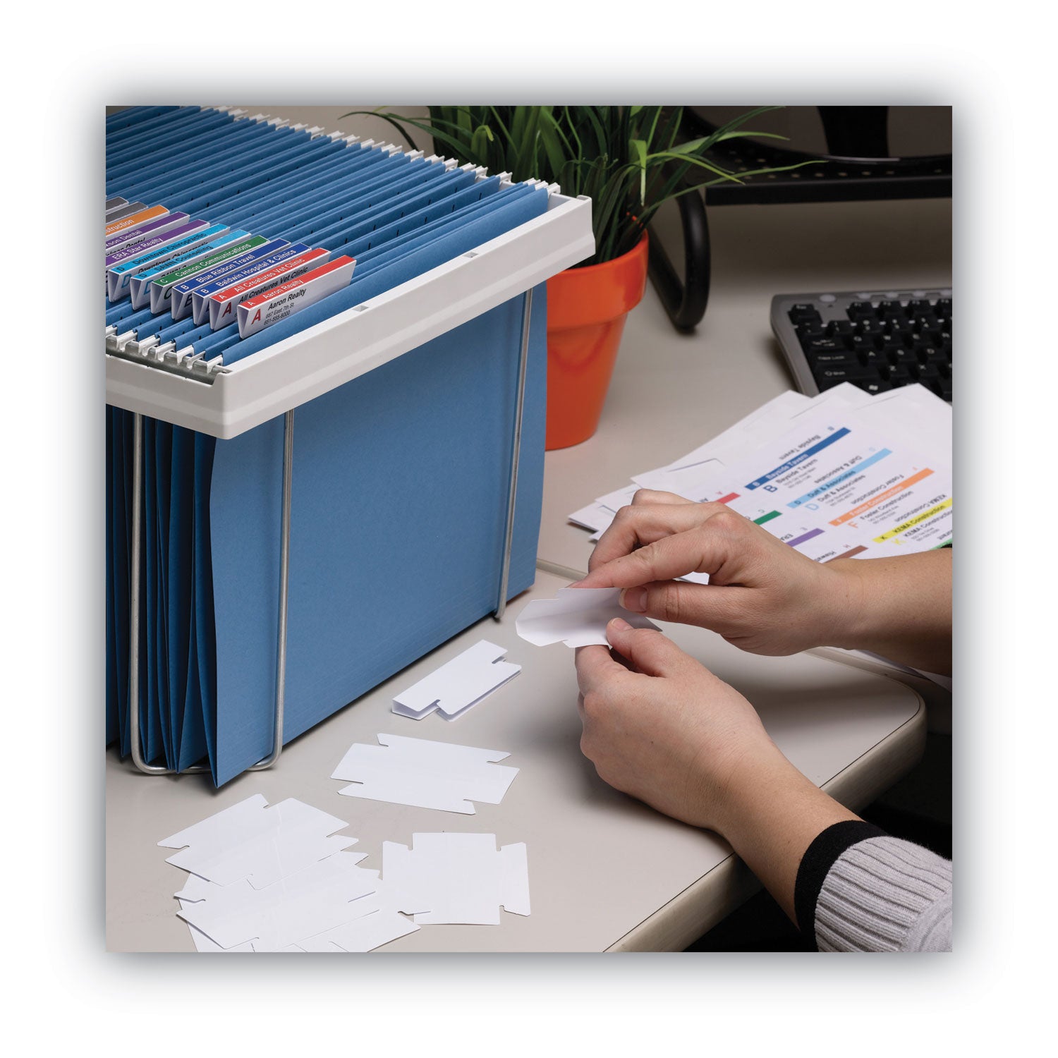 Smead™ Viewables Hanging Folder Tabs and Labels, Quick-Fold Tabs with Labels, 1/3-Cut, White, 3.5" Wide, 45/Pack