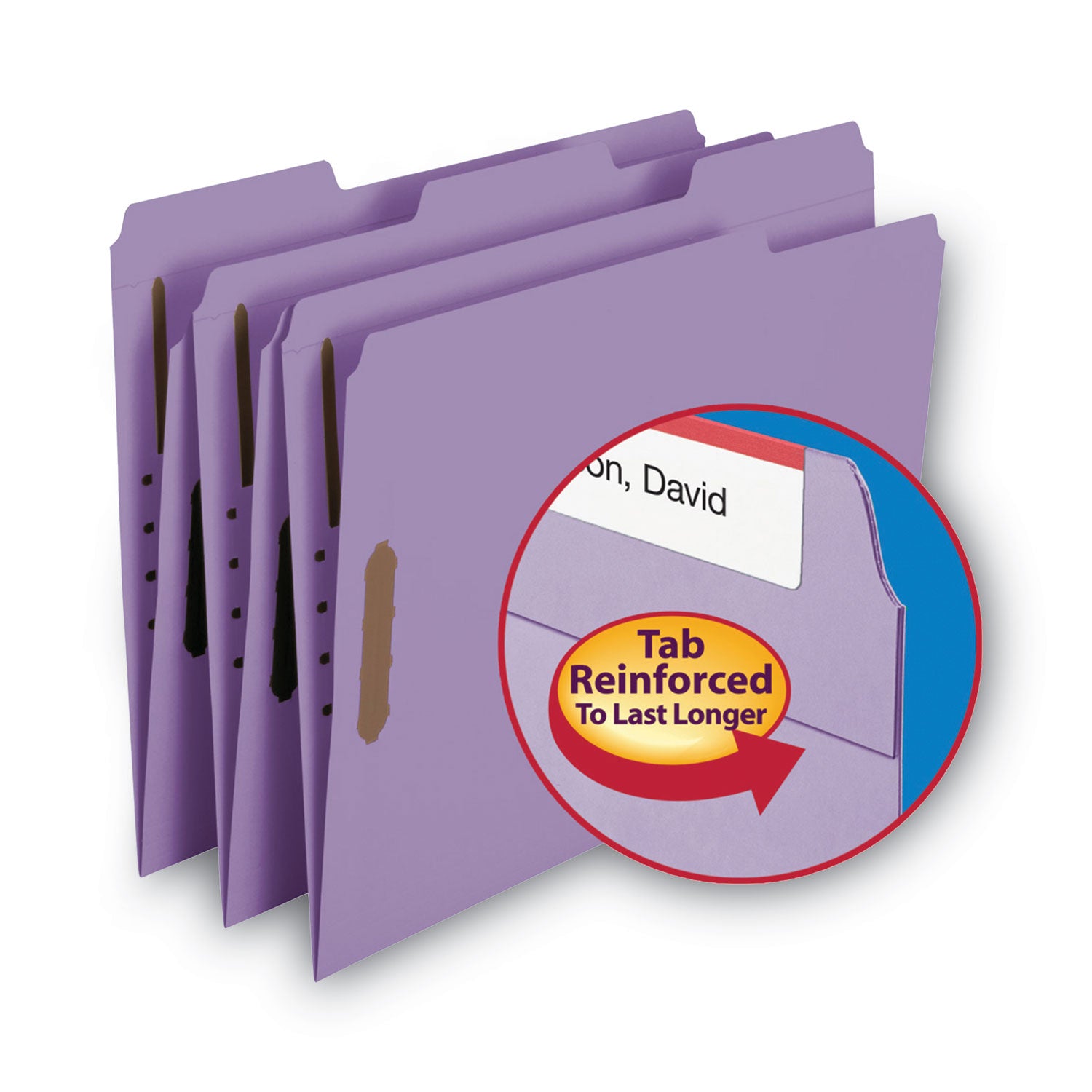 Smead™ Top Tab Colored Fastener Folders, 0.75" Expansion, 2 Fasteners, Letter Size, Lavender Exterior, 50/Box