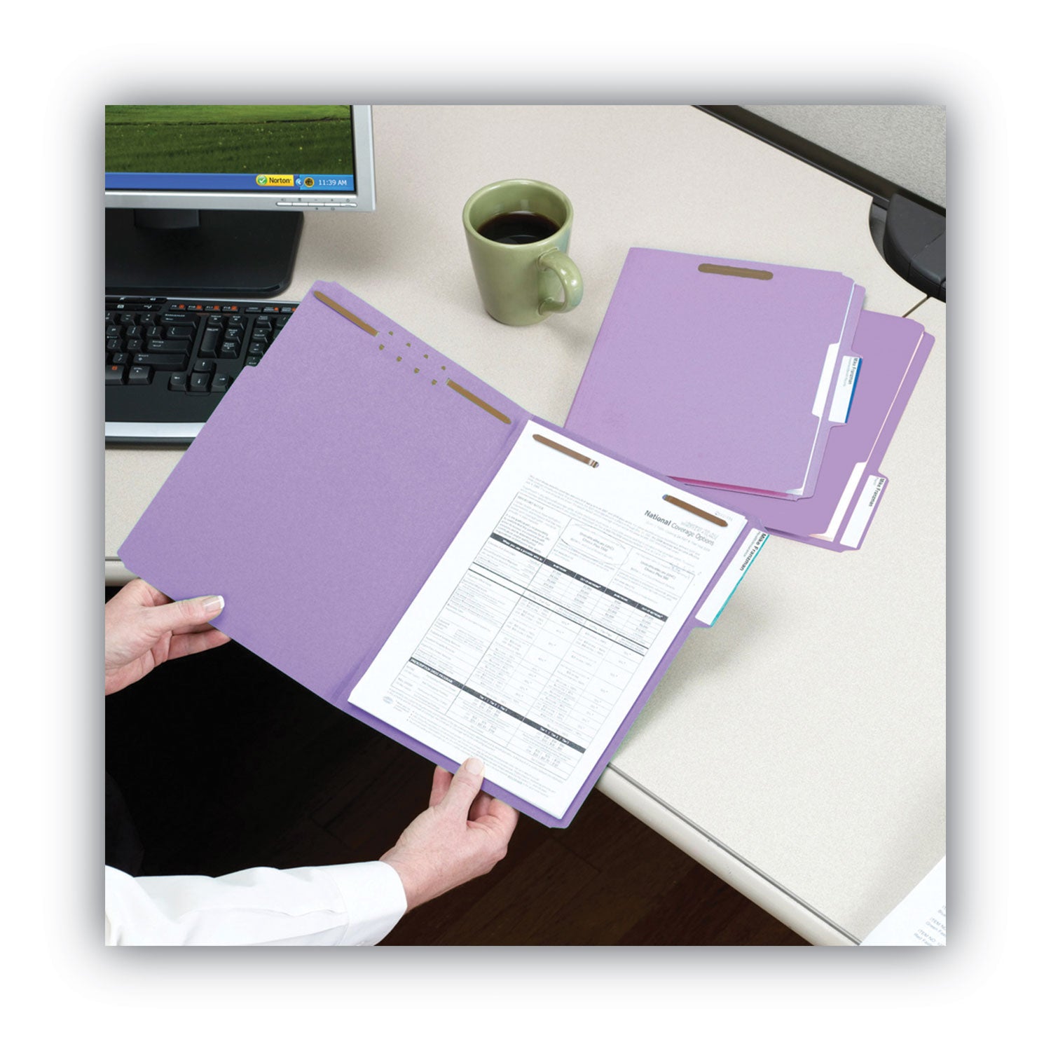 Smead™ Top Tab Colored Fastener Folders, 0.75" Expansion, 2 Fasteners, Letter Size, Lavender Exterior, 50/Box