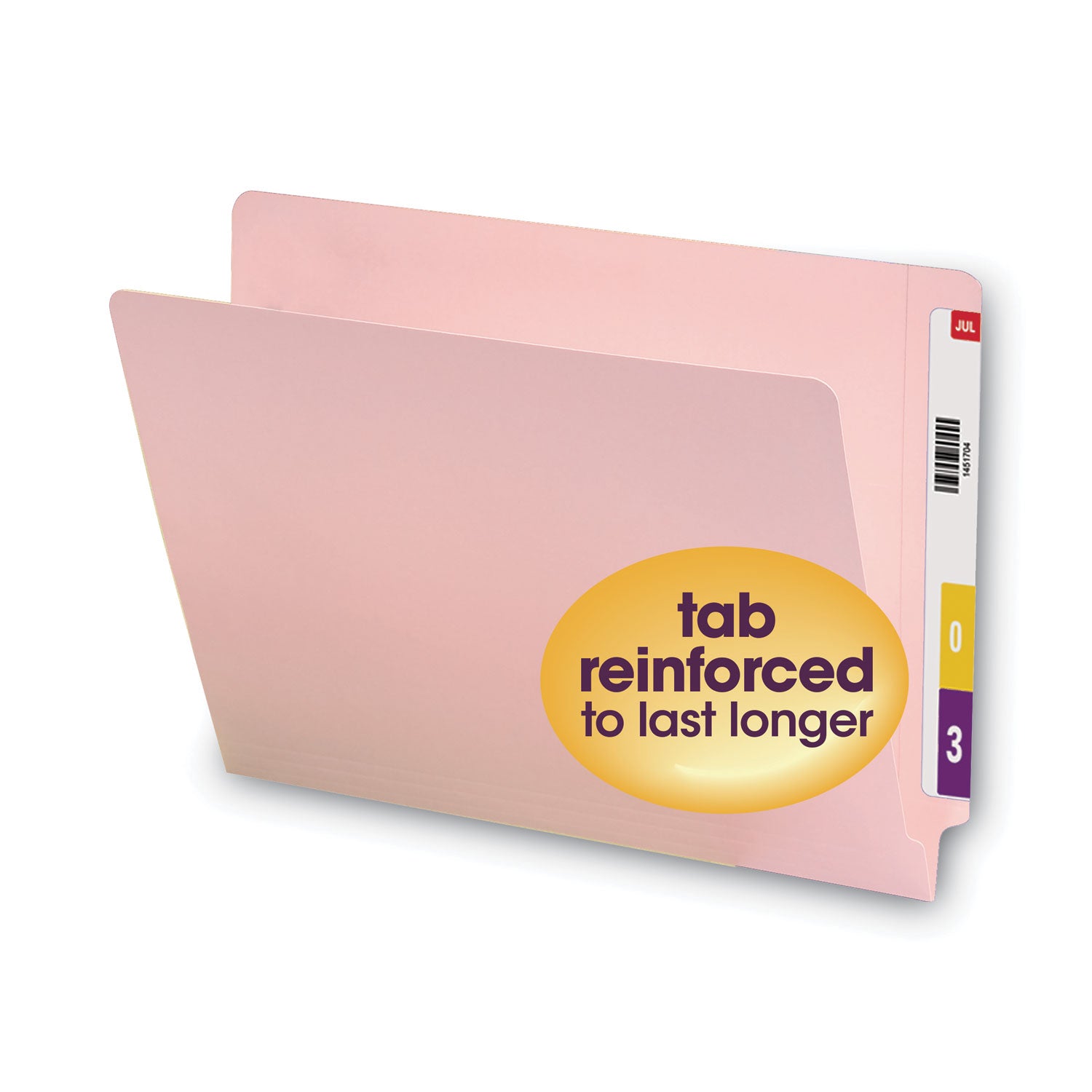 Smead™ Shelf-Master Reinforced End Tab Colored Folders, Straight Tabs, Letter Size, 0.75" Expansion, Pink, 100/Box