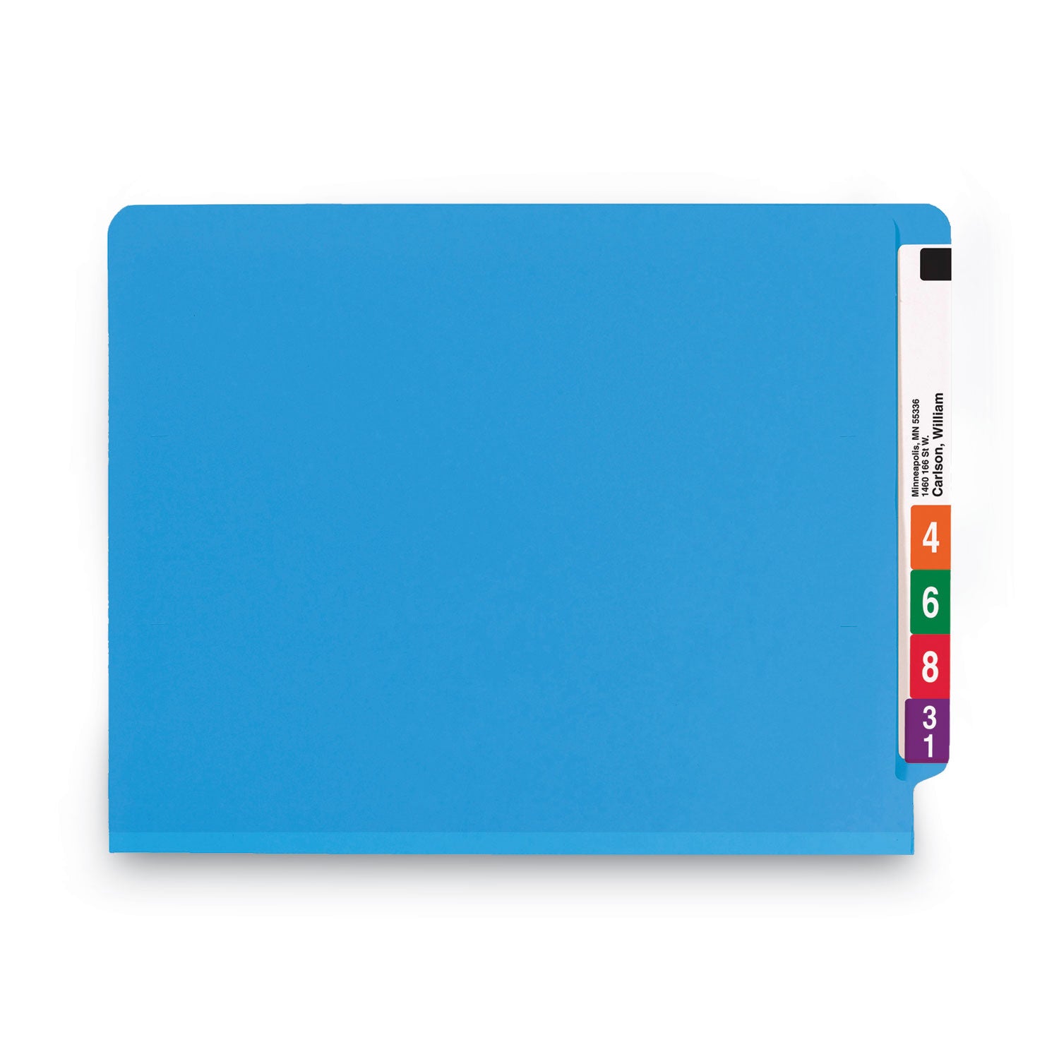 Smead™ Colored End Tab Classification Folders with Dividers, 2" Expansion, 2 Dividers, 6 Fasteners, Letter Size, Blue, 10/Box