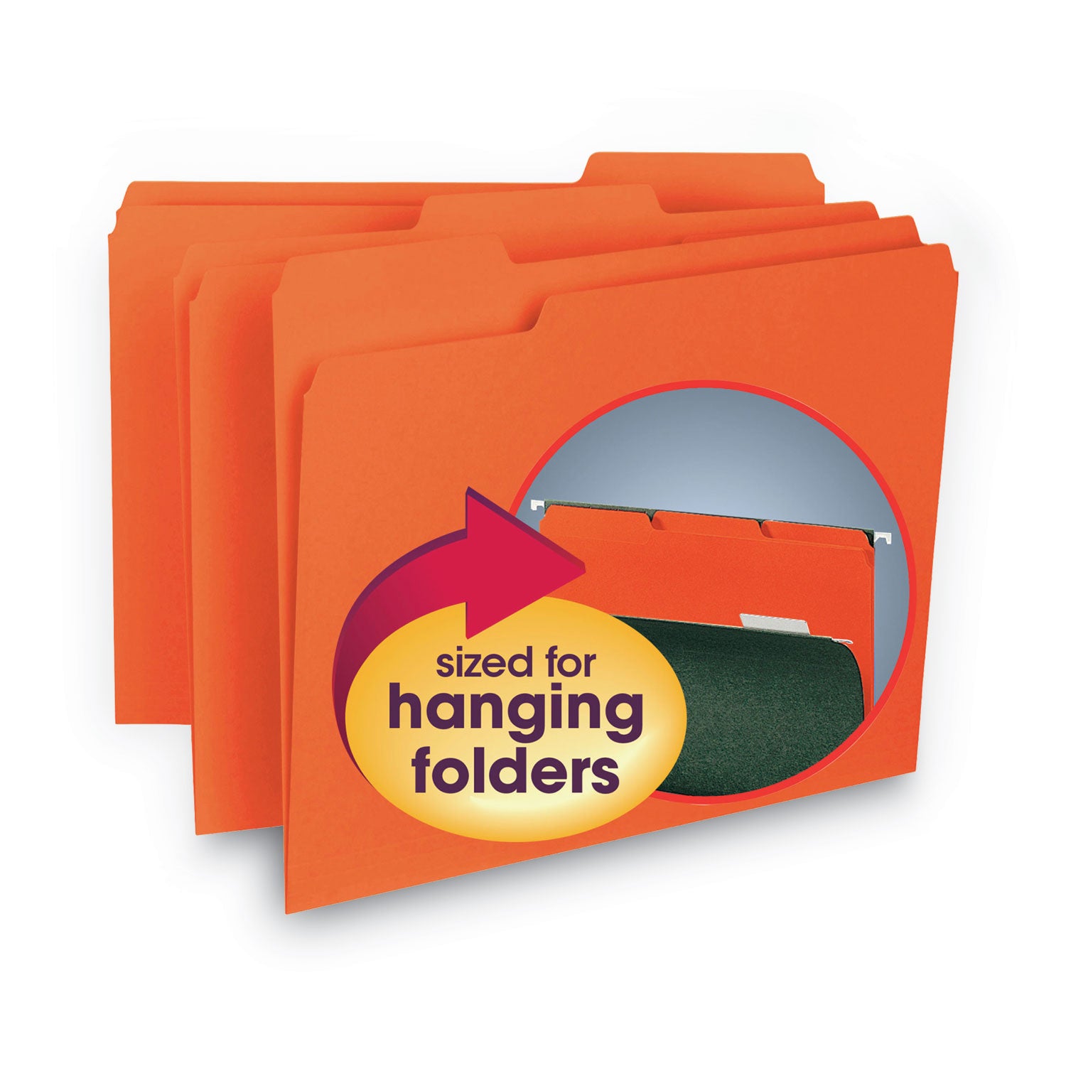 Smead™ Interior File Folders, 1/3-Cut Tabs: Assorted, Letter Size, 0.75" Expansion, Orange, 100/Box