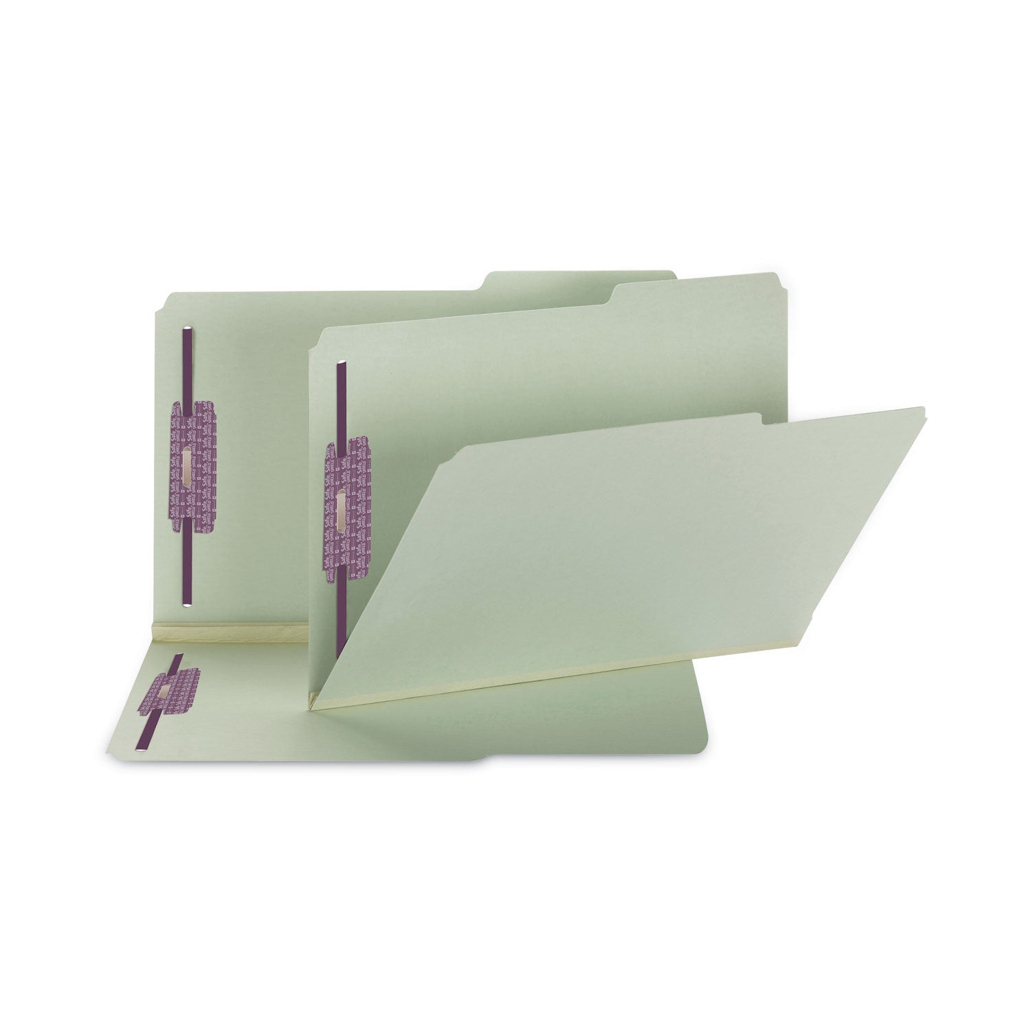 Smead™ Recycled Pressboard Folders, Two SafeSHIELD Coated Fasteners, 2/5-Cut: Right, 2" Expansion, Legal Size, Gray-Green, 25/Box