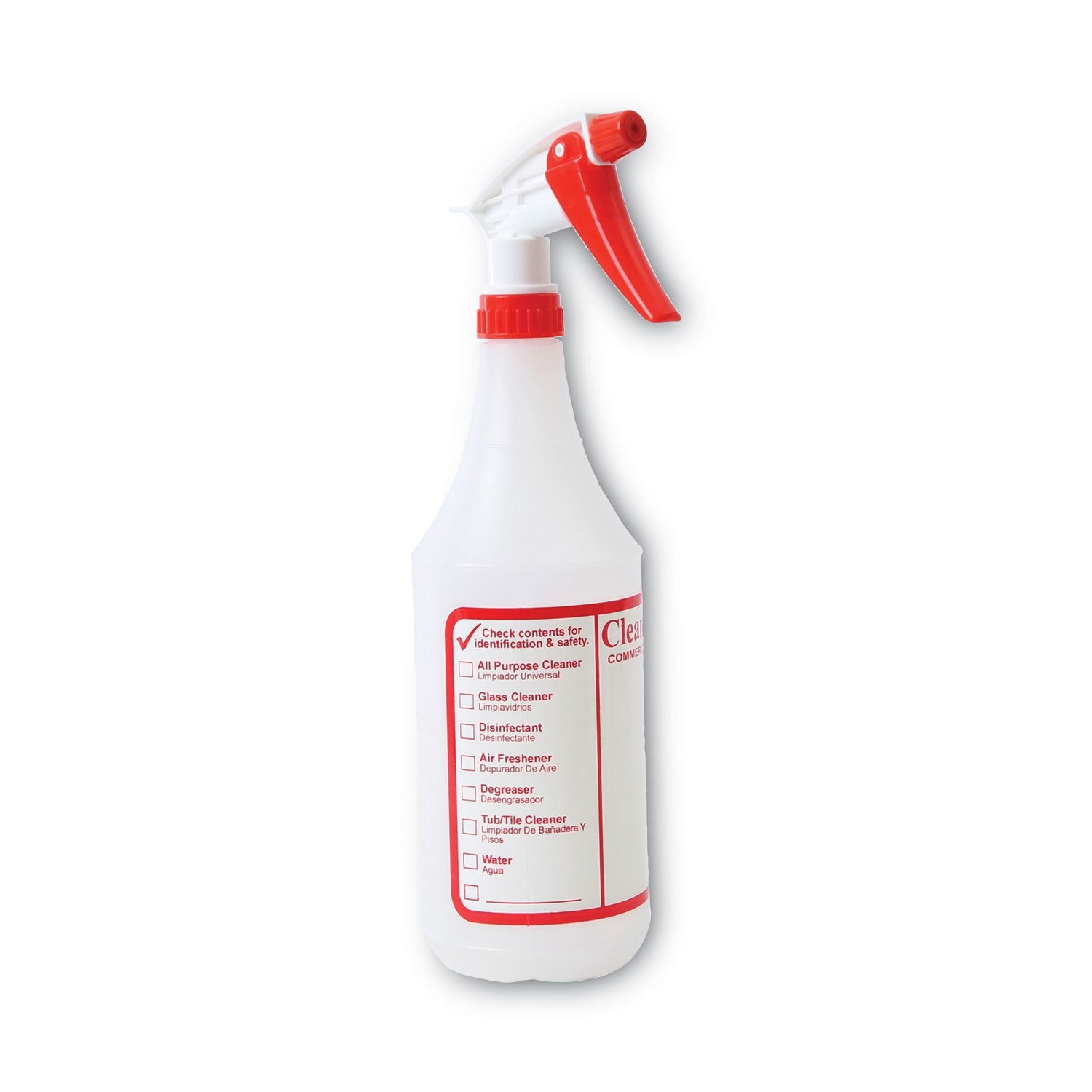 Boardwalk® Trigger Spray Bottle, 32 oz, Clear/Red, HDPE, 3/Pack