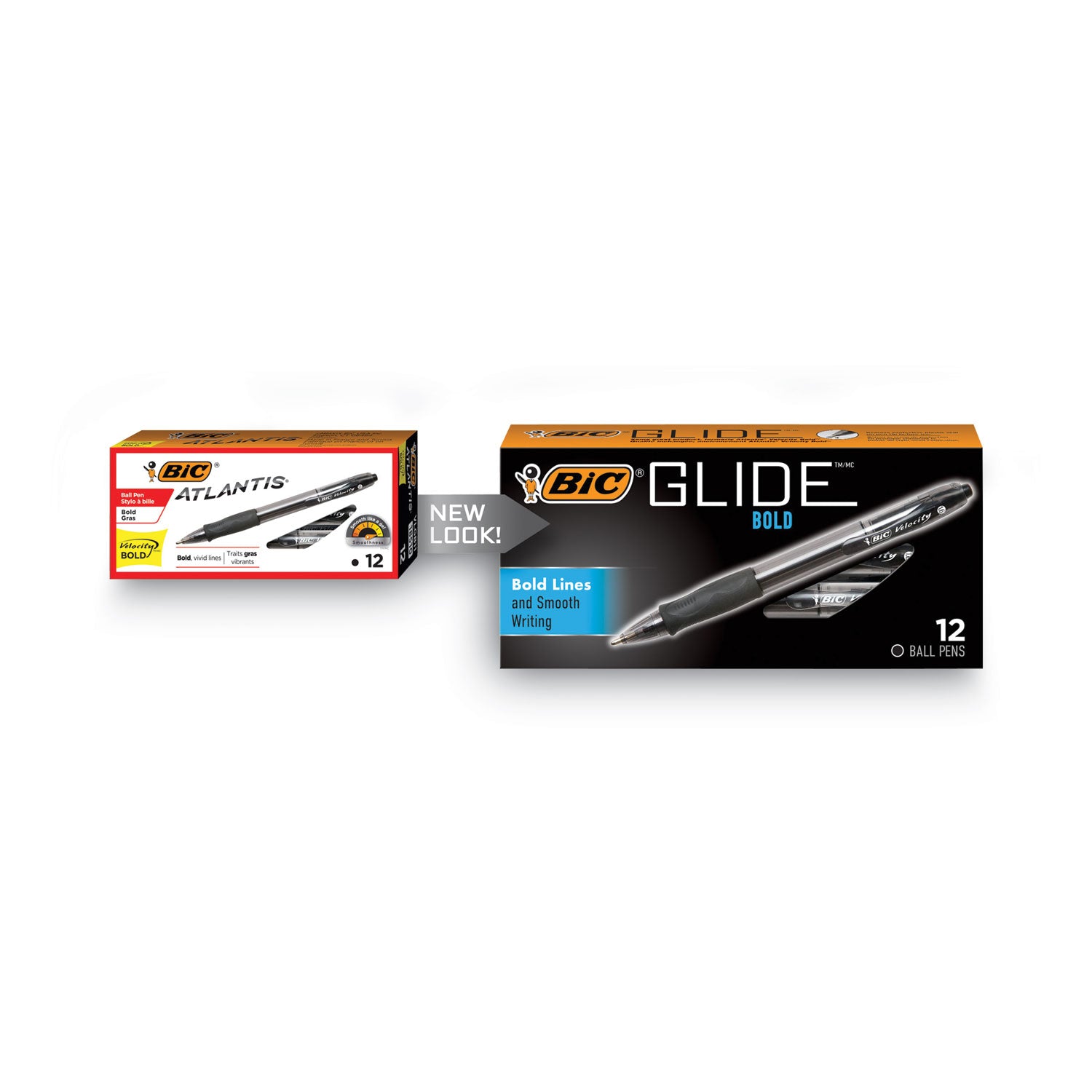 BIC® GLIDE Bold Ballpoint Pen, Retractable, Bold 1.6 mm, Black Ink, Smoke Barrel, Dozen