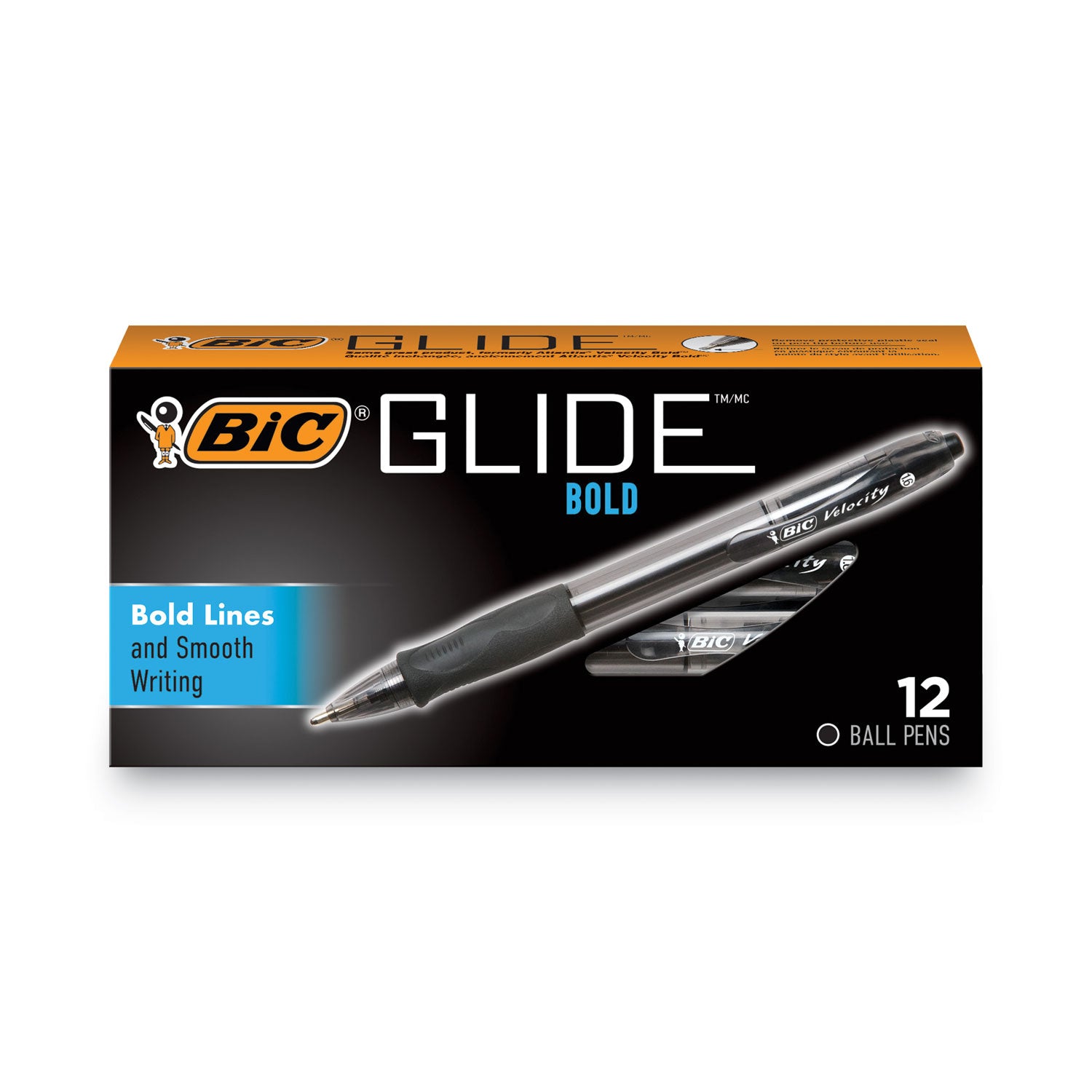 GLIDE Bold Ballpoint Pen, Retractable, Bold 1.6 mm, Black Ink, Smoke Barrel, Dozen