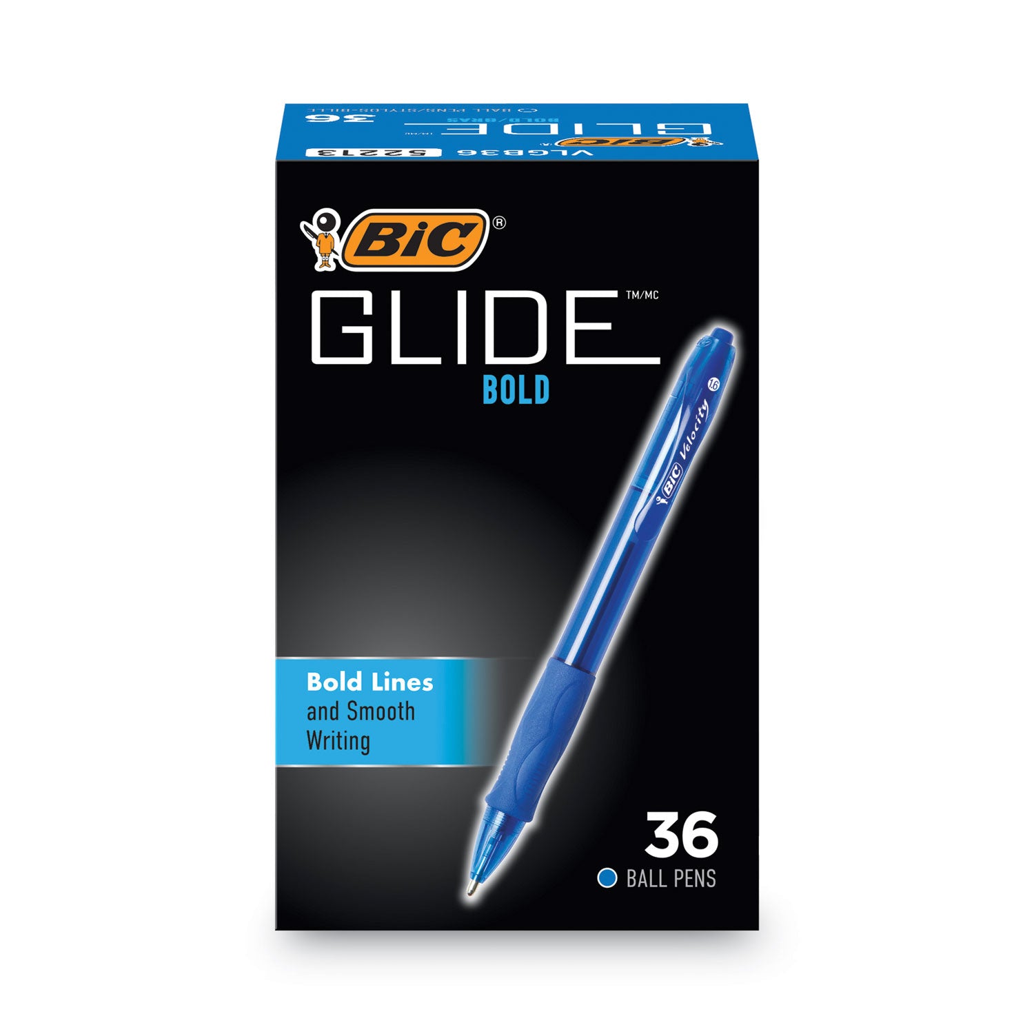 BIC® GLIDE Bold Ballpoint Pen Value Pack, Retractable, Bold 1.6 mm, Blue Ink, Translucent Blue Barrel, 36/Pack