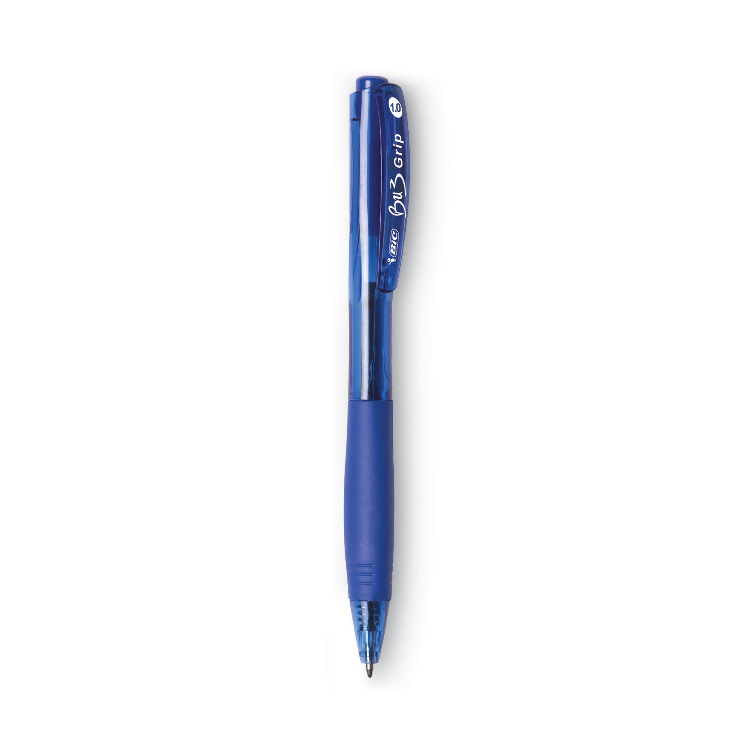 BIC® BU3 Ballpoint Pen, Retractable, Bold 1 mm, Blue Ink, Translucent Blue/Blue Barrel, Dozen