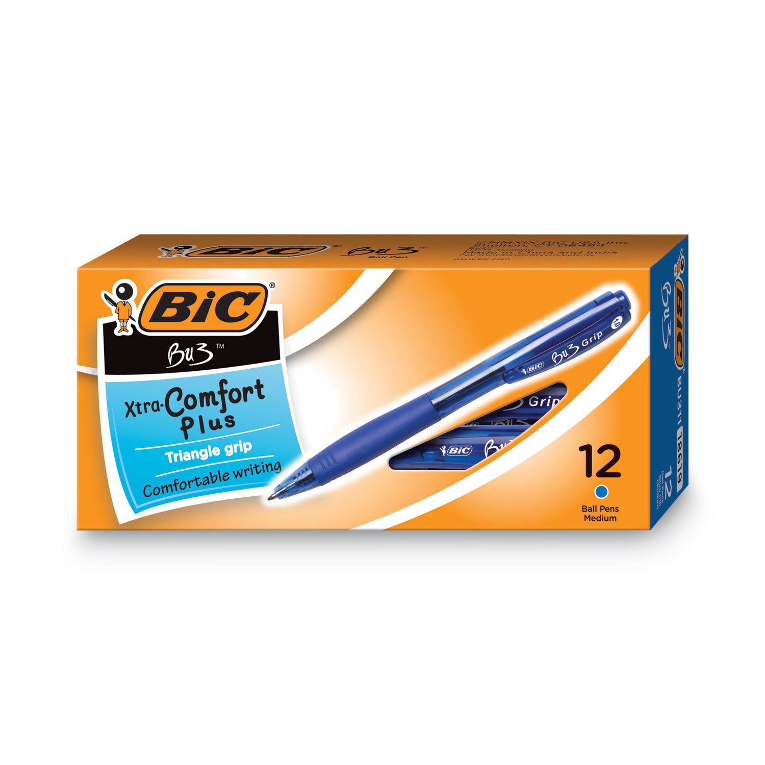 BU3 Ballpoint Pen, Retractable, Bold 1 mm, Blue Ink, Translucent Blue/Blue Barrel, Dozen