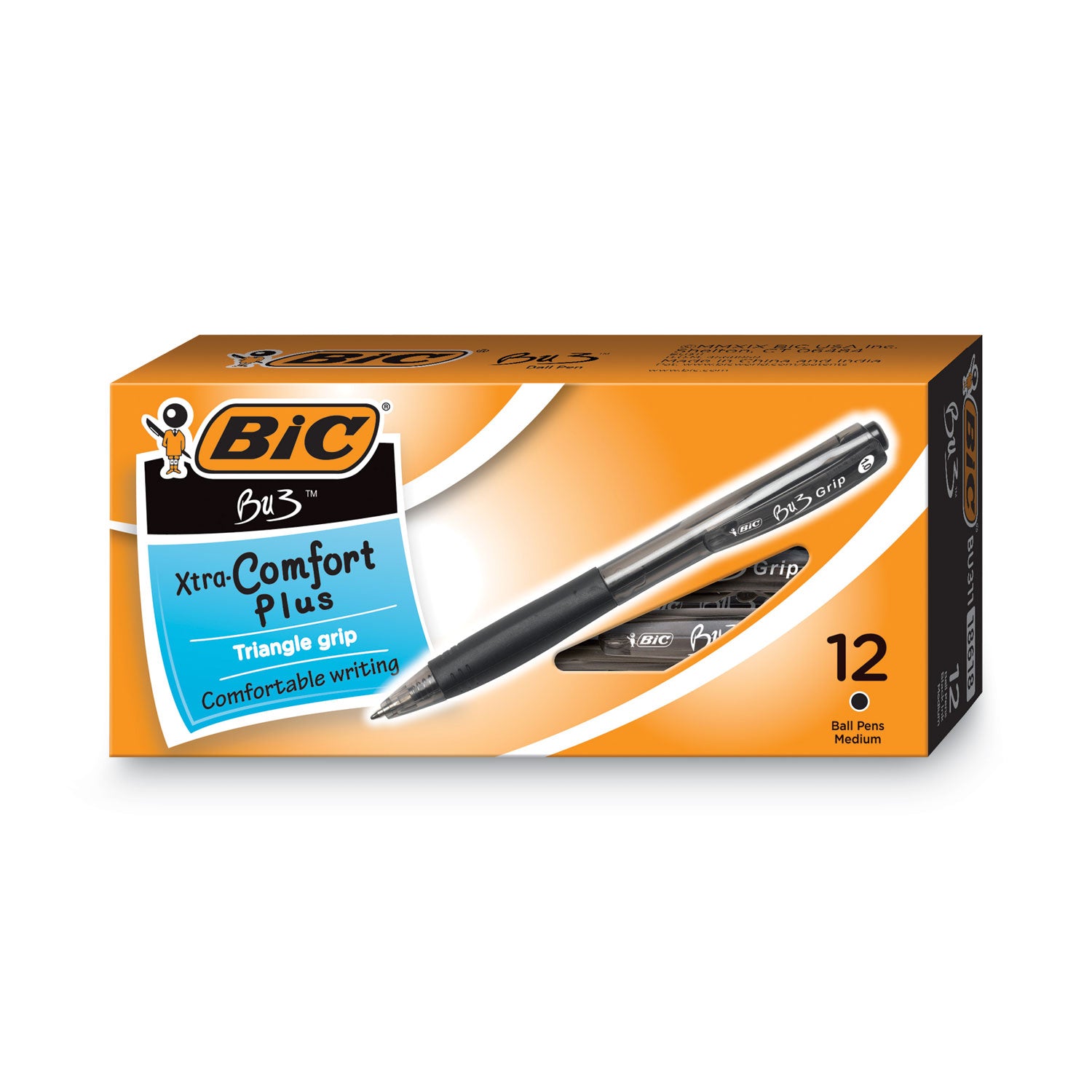 BU3 Ballpoint Pen, Retractable, Bold 1 mm, Black Ink, Smoke/Black Barrel, Dozen