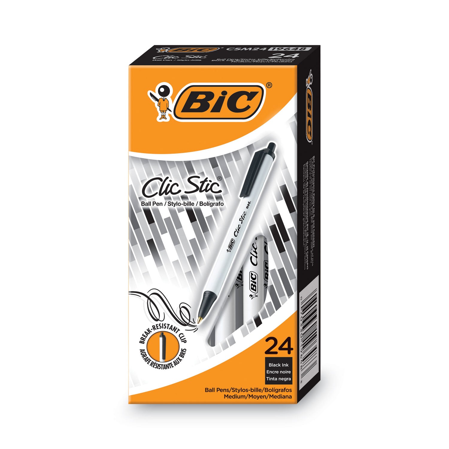 Clic Stic Ballpoint Pen Value Pack, Retractable, Medium 1 mm, Black Ink, White Barrel, 24/Pack