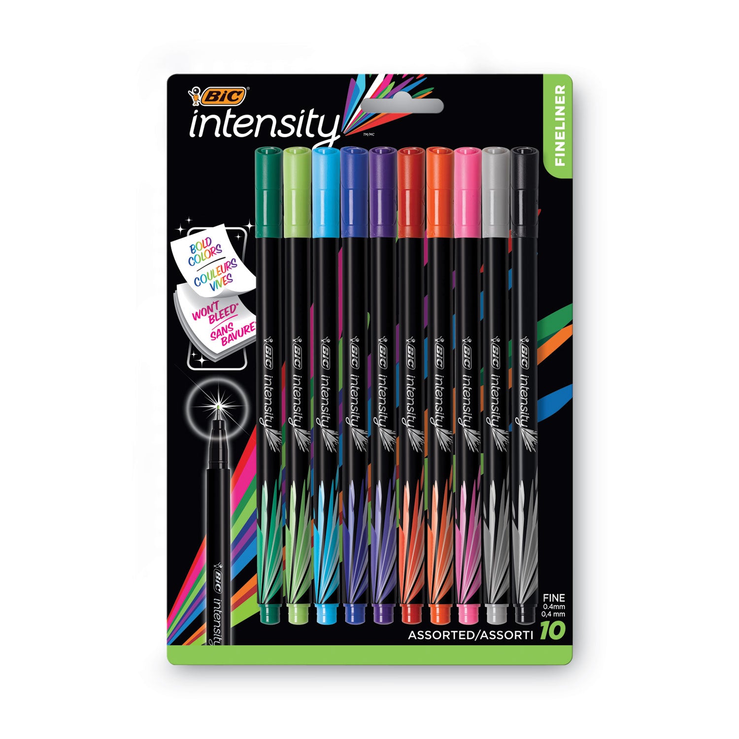 Intensity Porous Point Pen, Stick, Extra-Fine 0.4 mm, Assorted Ink and Barrel Colors, 10/Pack