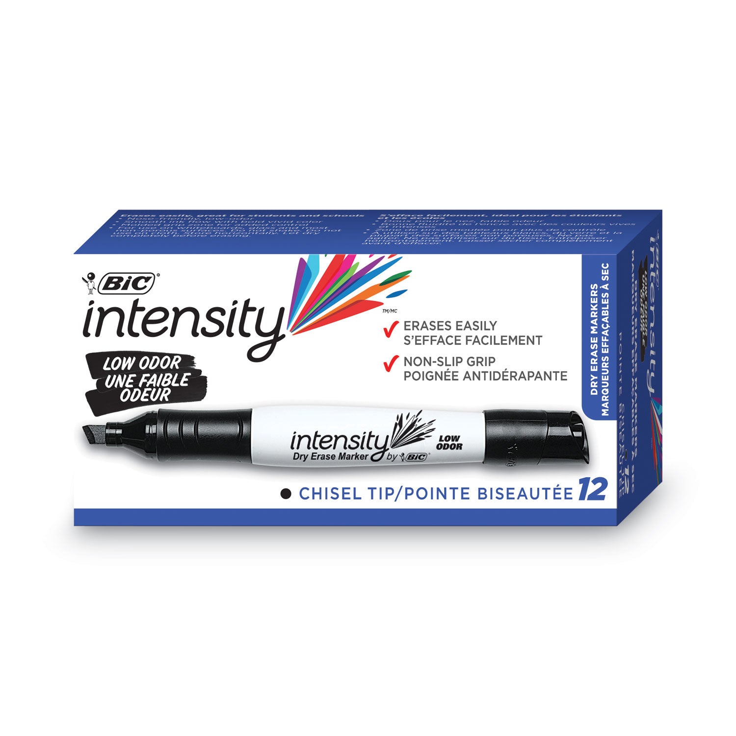 Intensity Low Odor Chisel Tip Dry Erase Marker, Broad Chisel Tip, Black, Dozen