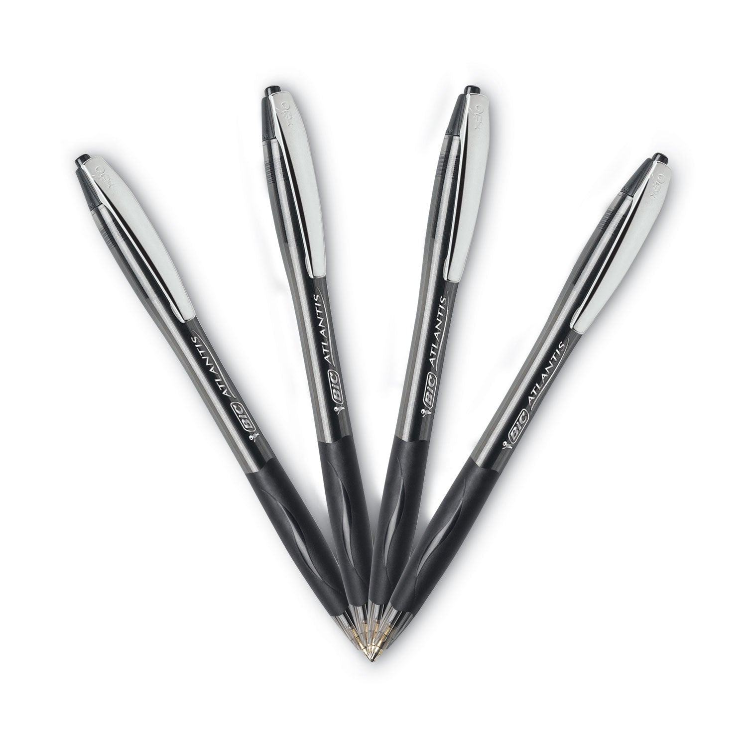 BIC® GLIDE Ballpoint Pen, Retractable, Medium 1 mm, Black Ink, Smoke/Black Barrel, Dozen