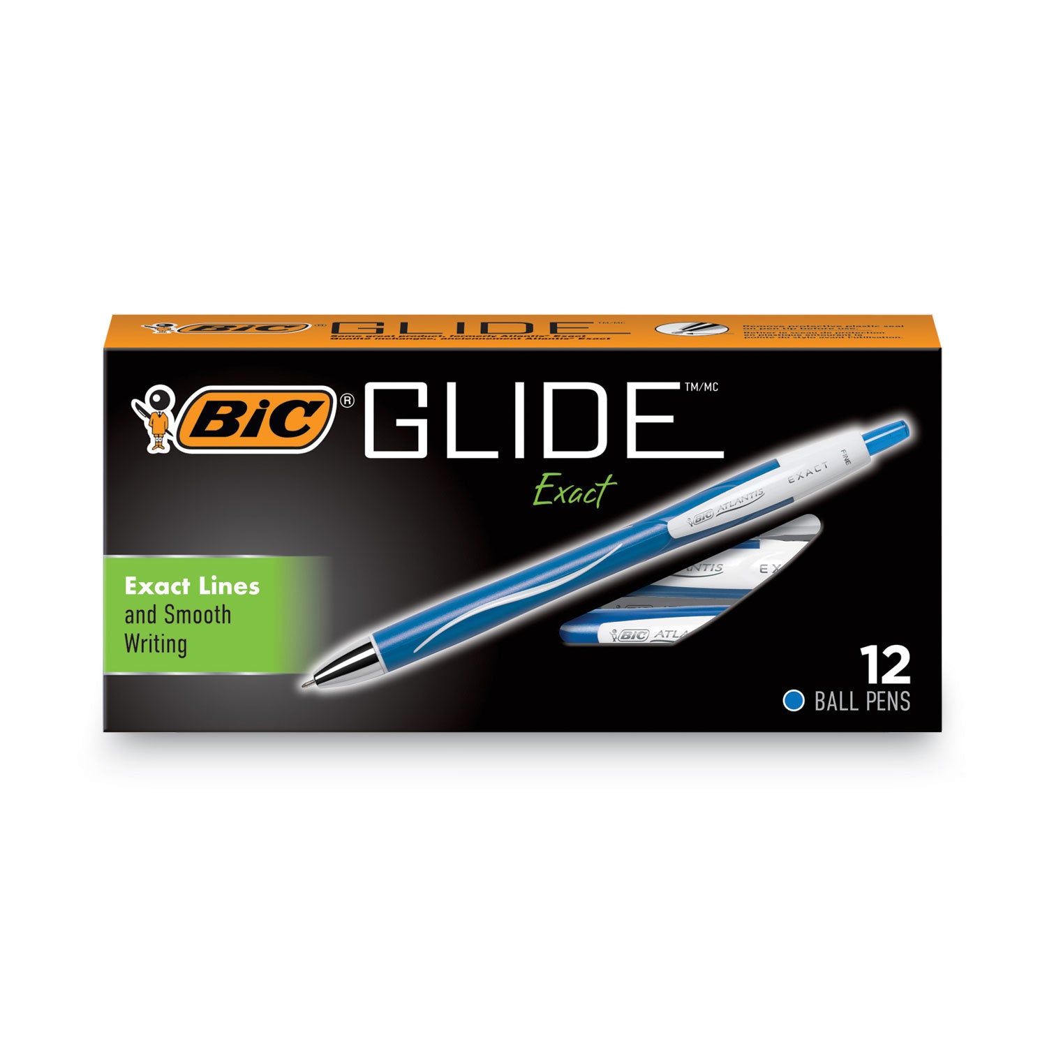 GLIDE Exact Ballpoint Pen, Retractable, Fine 0.7 mm, Blue Ink, Blue Barrel, Dozen