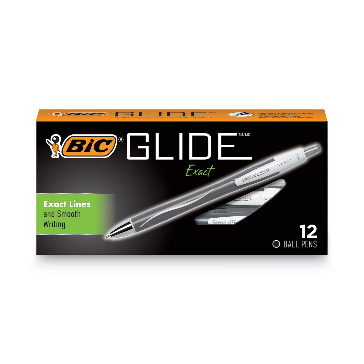 GLIDE Exact Ballpoint Pen, Retractable, Fine 0.7 mm, Black Ink, Black Barrel, Dozen