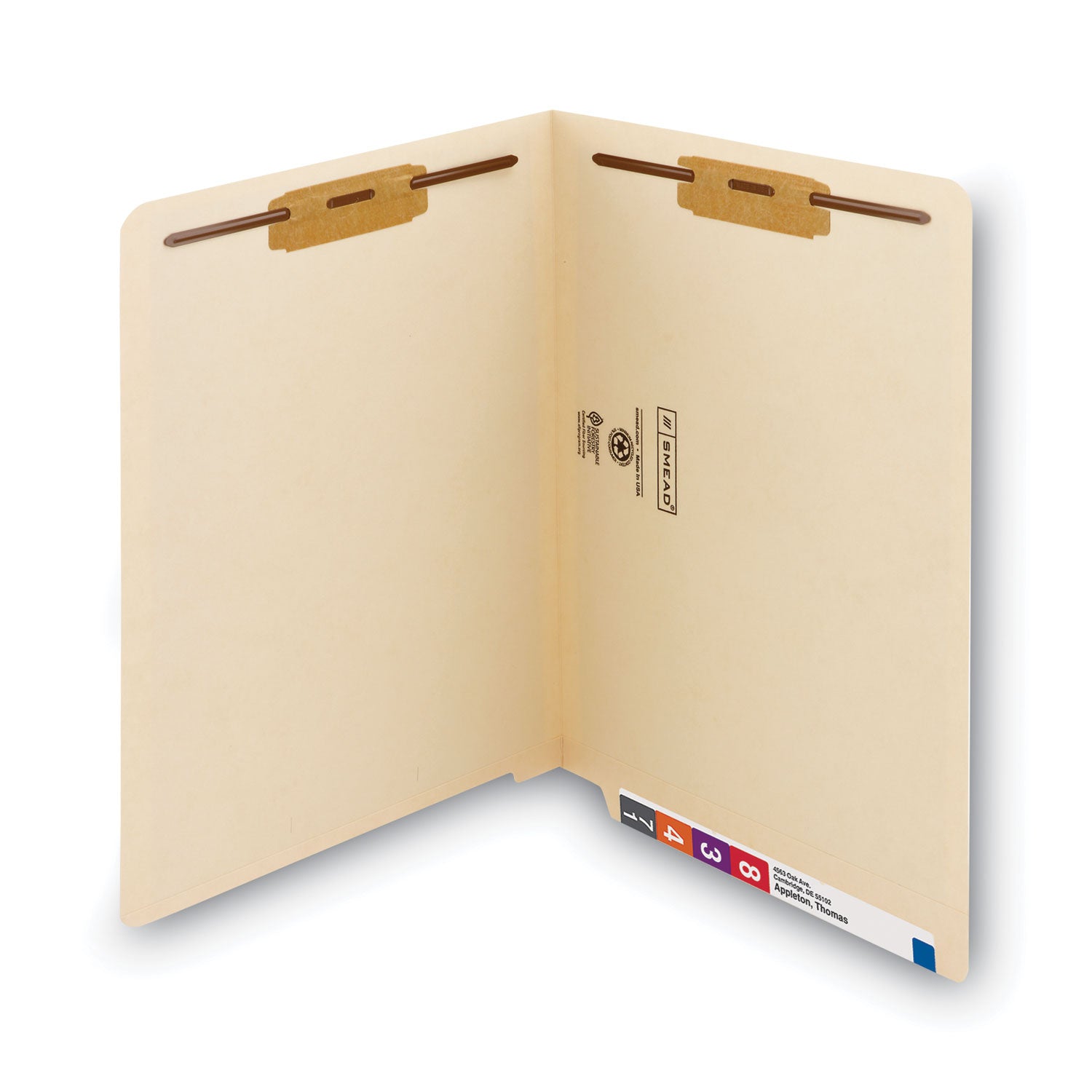 Smead™ End Tab Fastener Folders with Reinforced Straight Tabs, 14-pt Manila, 2 Fasteners, Letter Size, Manila Exterior, 50/Box