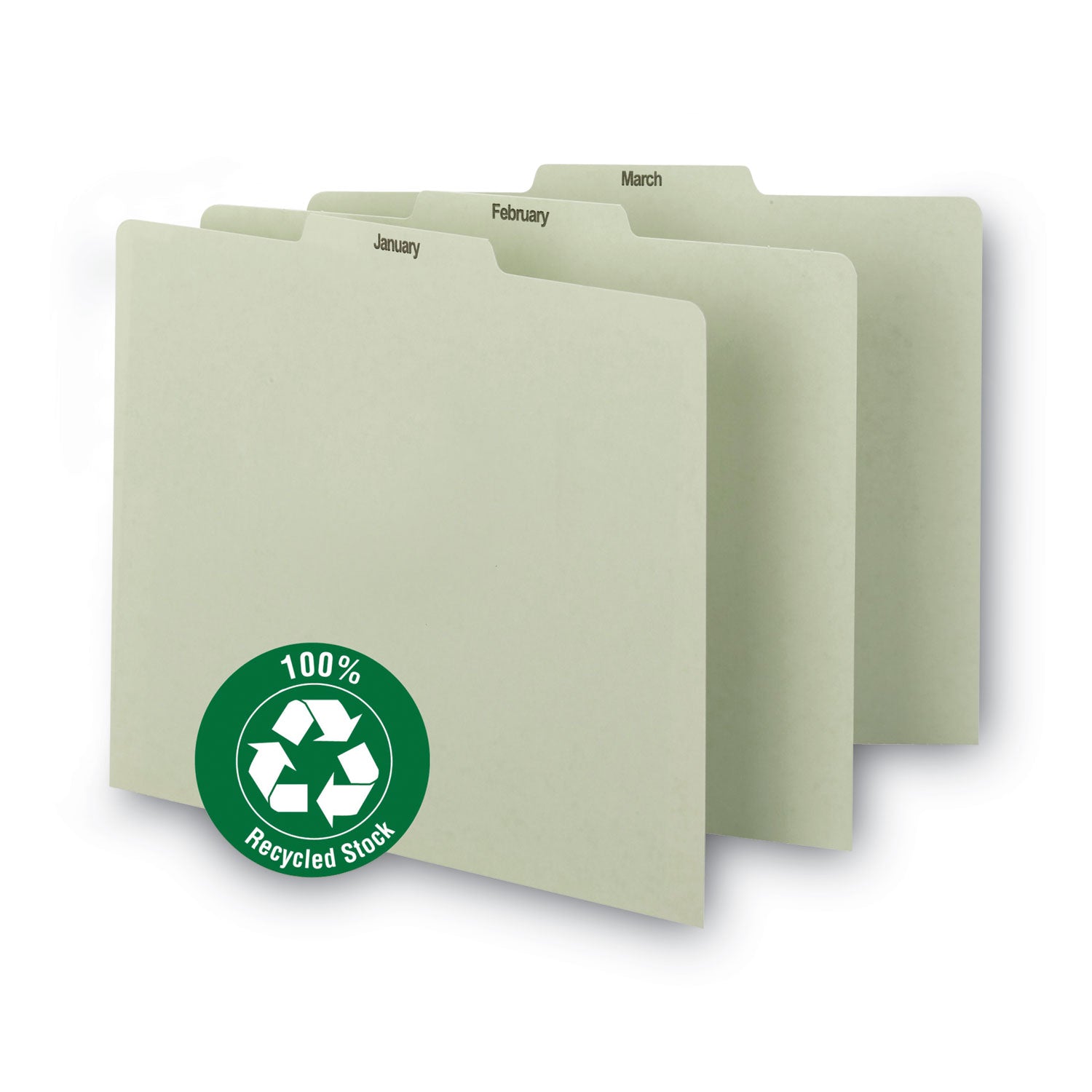 Smead™ 100% Recycled Monthly Top Tab File Guide Set, 1/3-Cut Top Tab, January to December, 8.5 x 11, Green, 12/Set