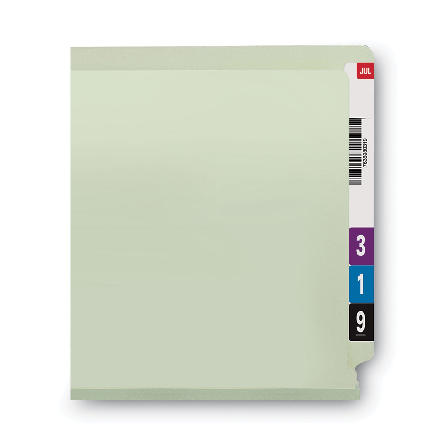 Smead™ End Tab Pressboard Classification Folders, Two SafeSHIELD Coated Fasteners, 3" Expansion, Letter Size, Gray-Green, 25/Box