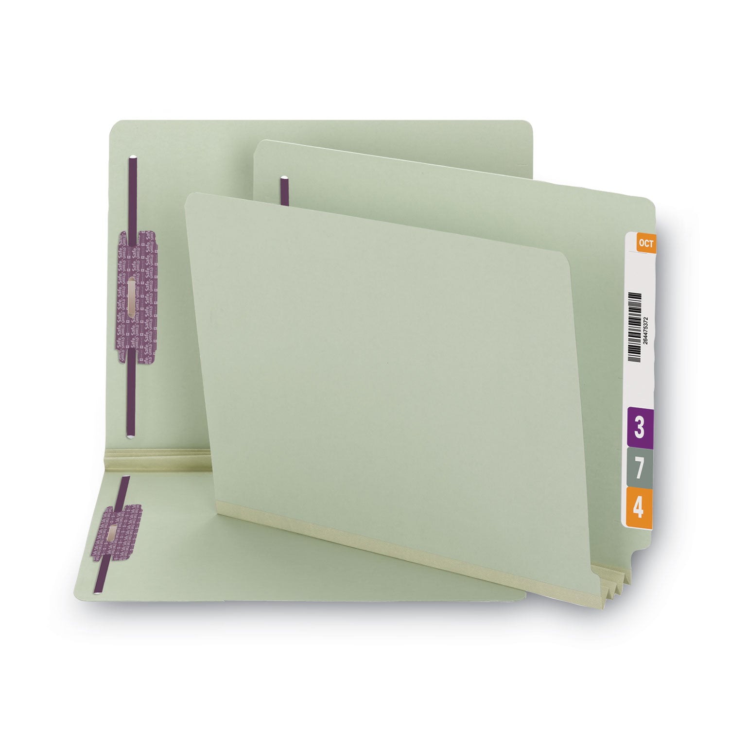 Smead™ End Tab Pressboard Classification Folders, Two SafeSHIELD Coated Fasteners, 3" Expansion, Letter Size, Gray-Green, 25/Box