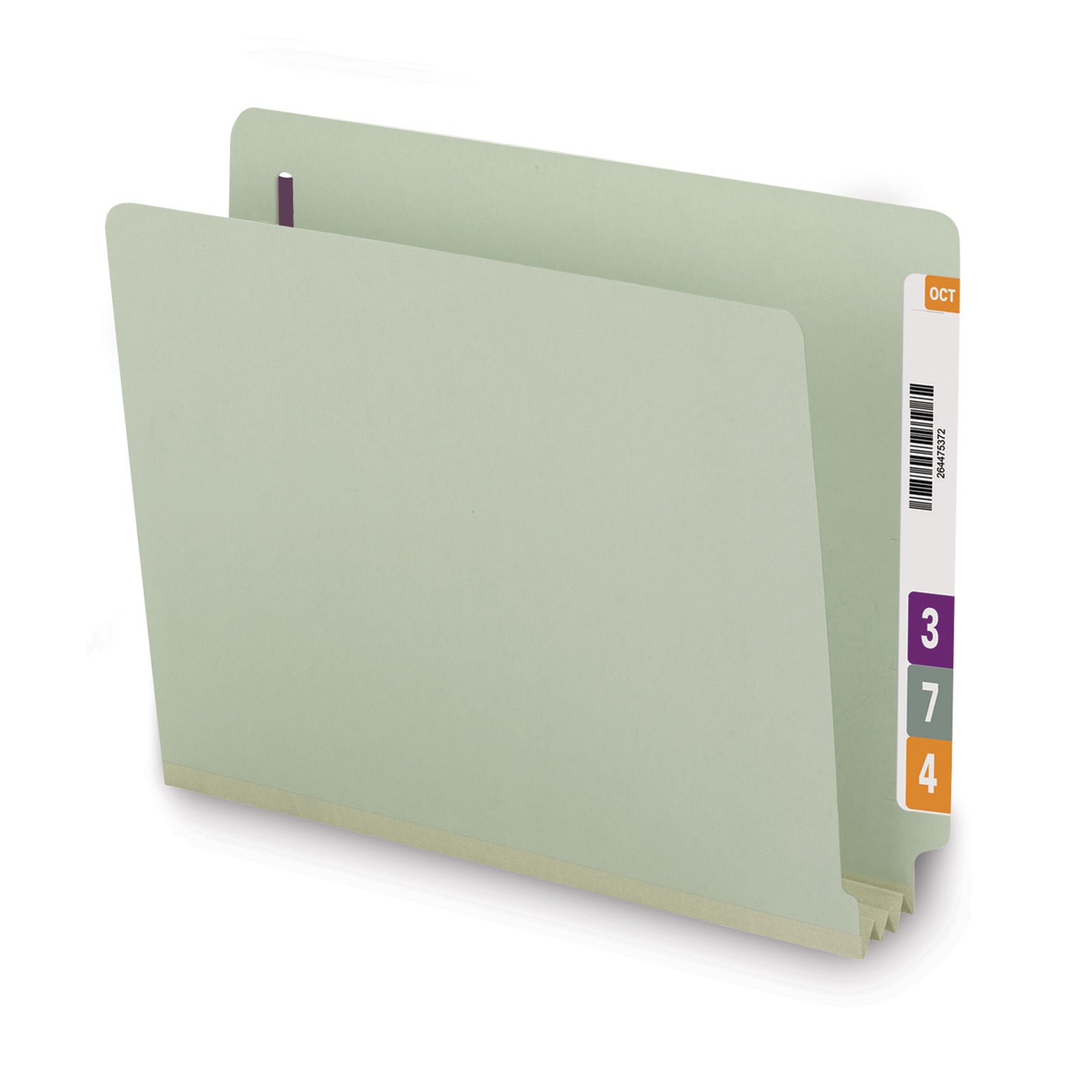 Smead™ End Tab Pressboard Classification Folders, Two SafeSHIELD Coated Fasteners, 3" Expansion, Letter Size, Gray-Green, 25/Box