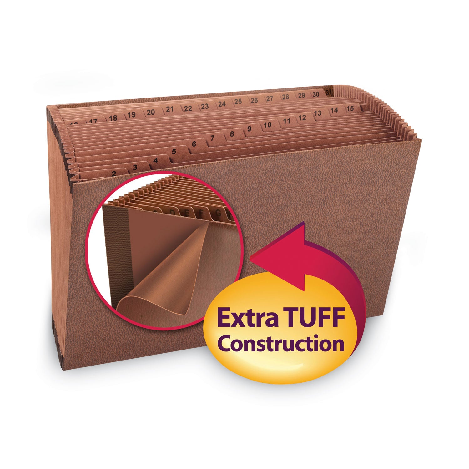 Smead™ TUFF Expanding Open-Top Stadium File, 31 Sections, 1/31-Cut Tabs, Legal Size, Redrope