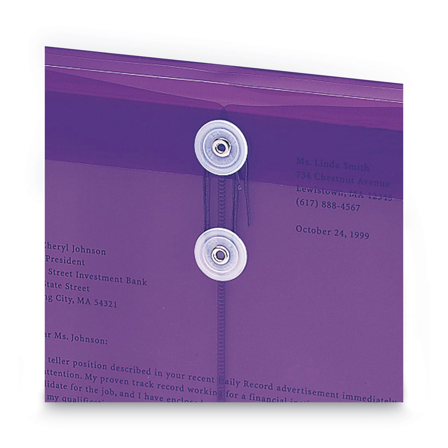 Smead™ Poly String and Button Interoffice Envelopes, Open-End (Vertical), 9.75 x 11.63, Transparent Purple, 5/Pack