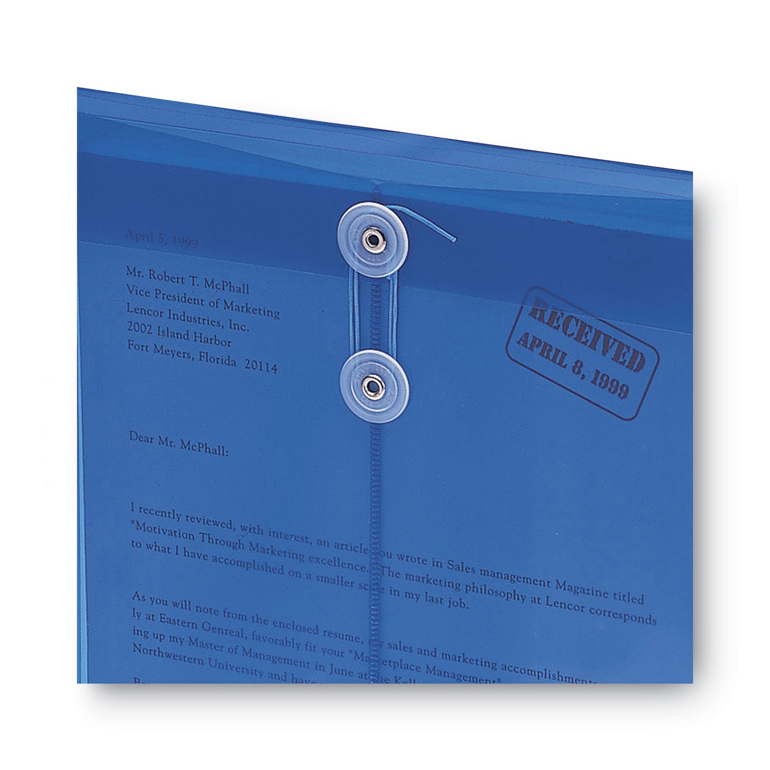 Smead™ Poly String and Button Interoffice Envelopes, Open-End (Vertical), 9.75 x 11.63, Transparent Blue, 5/Pack