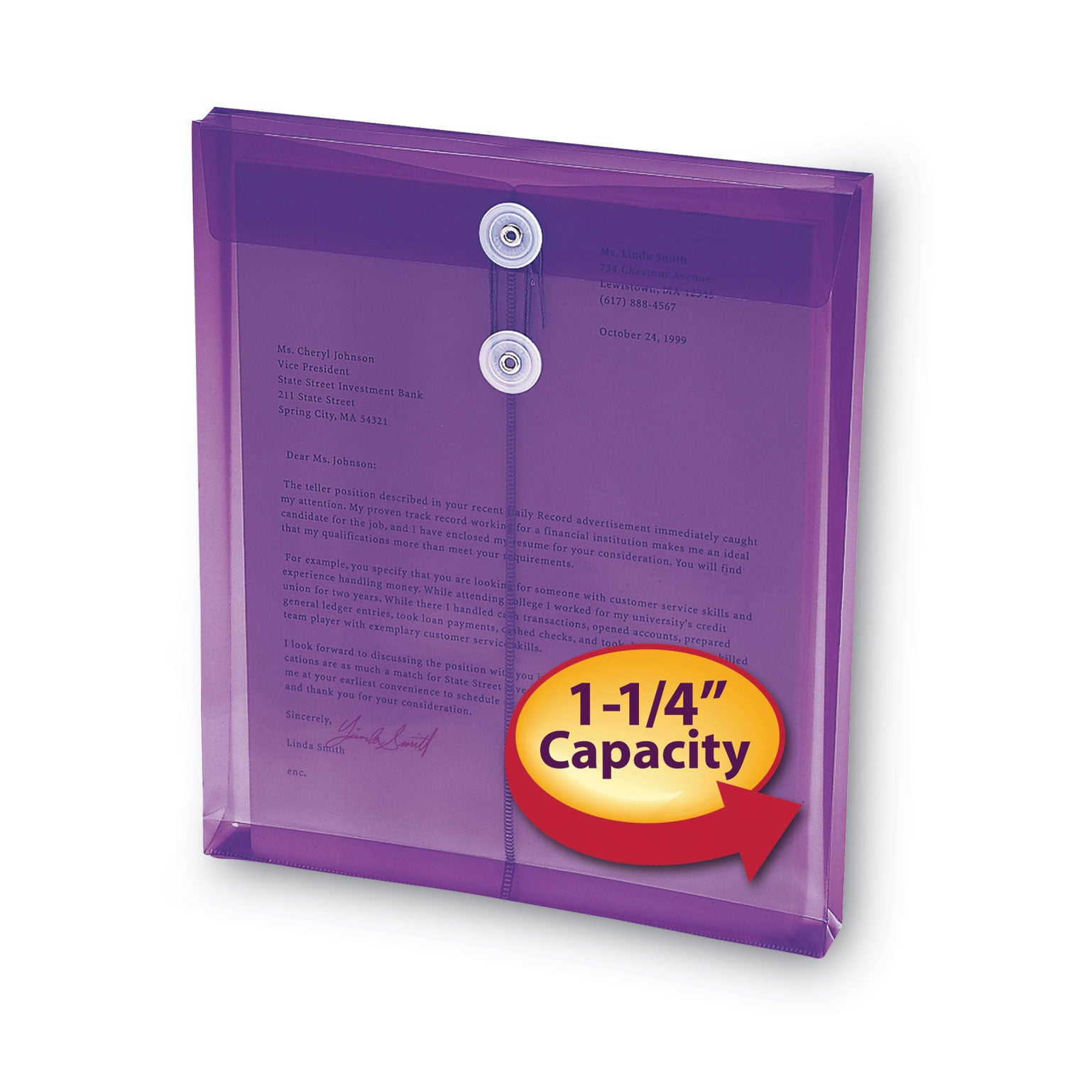 Smead™ Poly String and Button Interoffice Envelopes, Open-End (Vertical), 9.75 x 11.63, Transparent Purple, 5/Pack