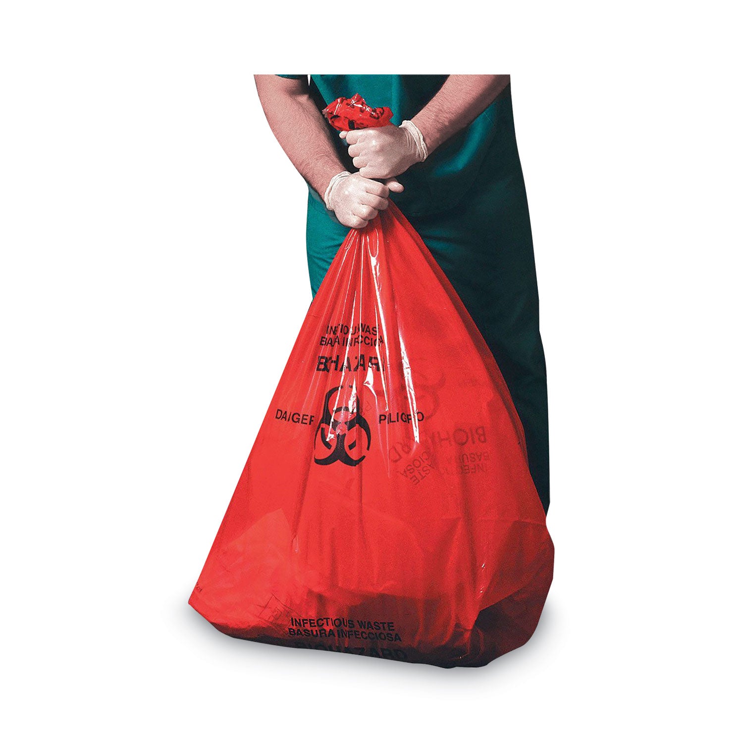 Healthcare Pre-Printed High-Density Can Liners, Infectious Waste Biohazard, 33 gal, 13.97mic, 33 x 40, Red, Flat Pack, 250/CT