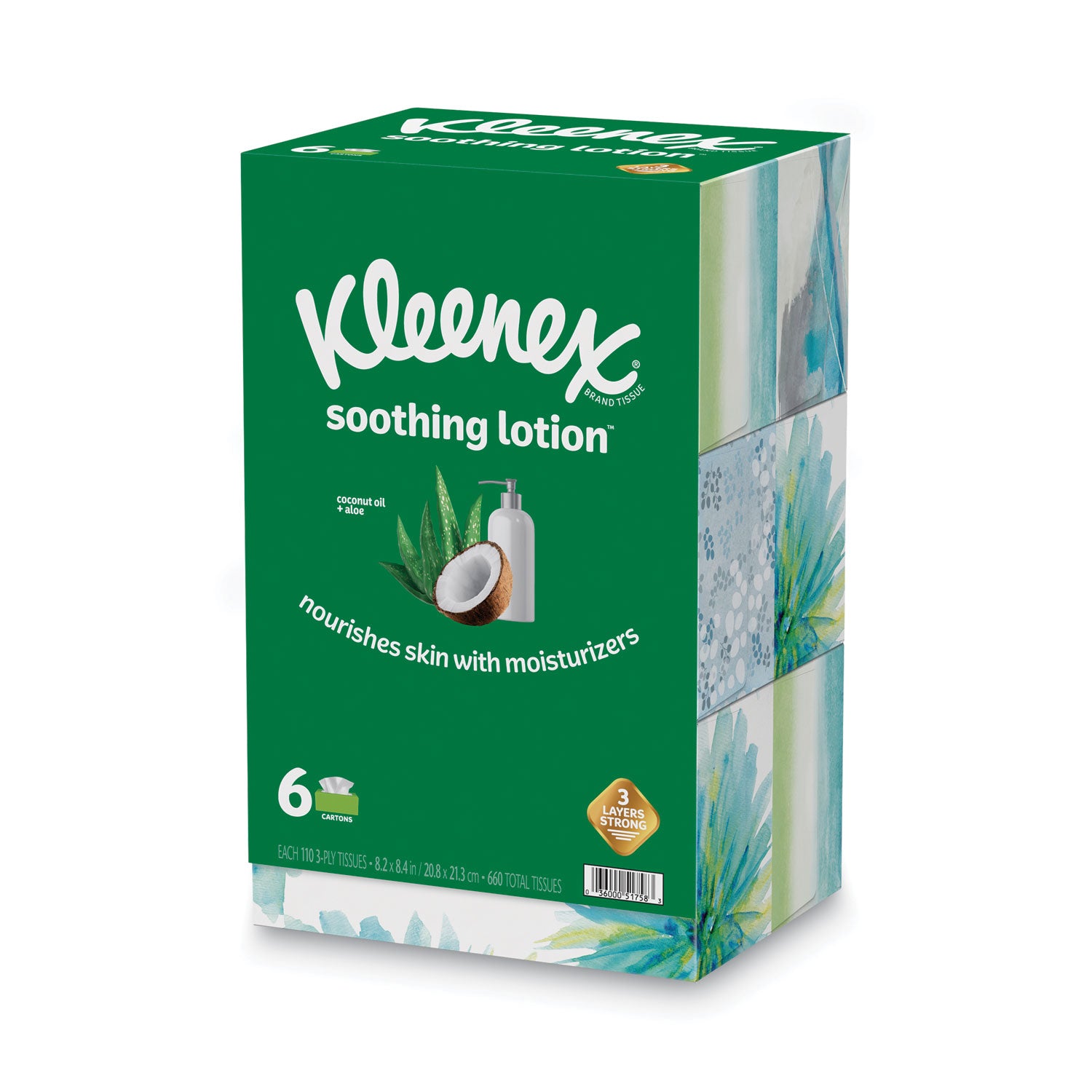 Kleenex® Lotion Facial Tissue, 3-Ply, White, 110 Sheets/Box, 6 Boxes/Pack