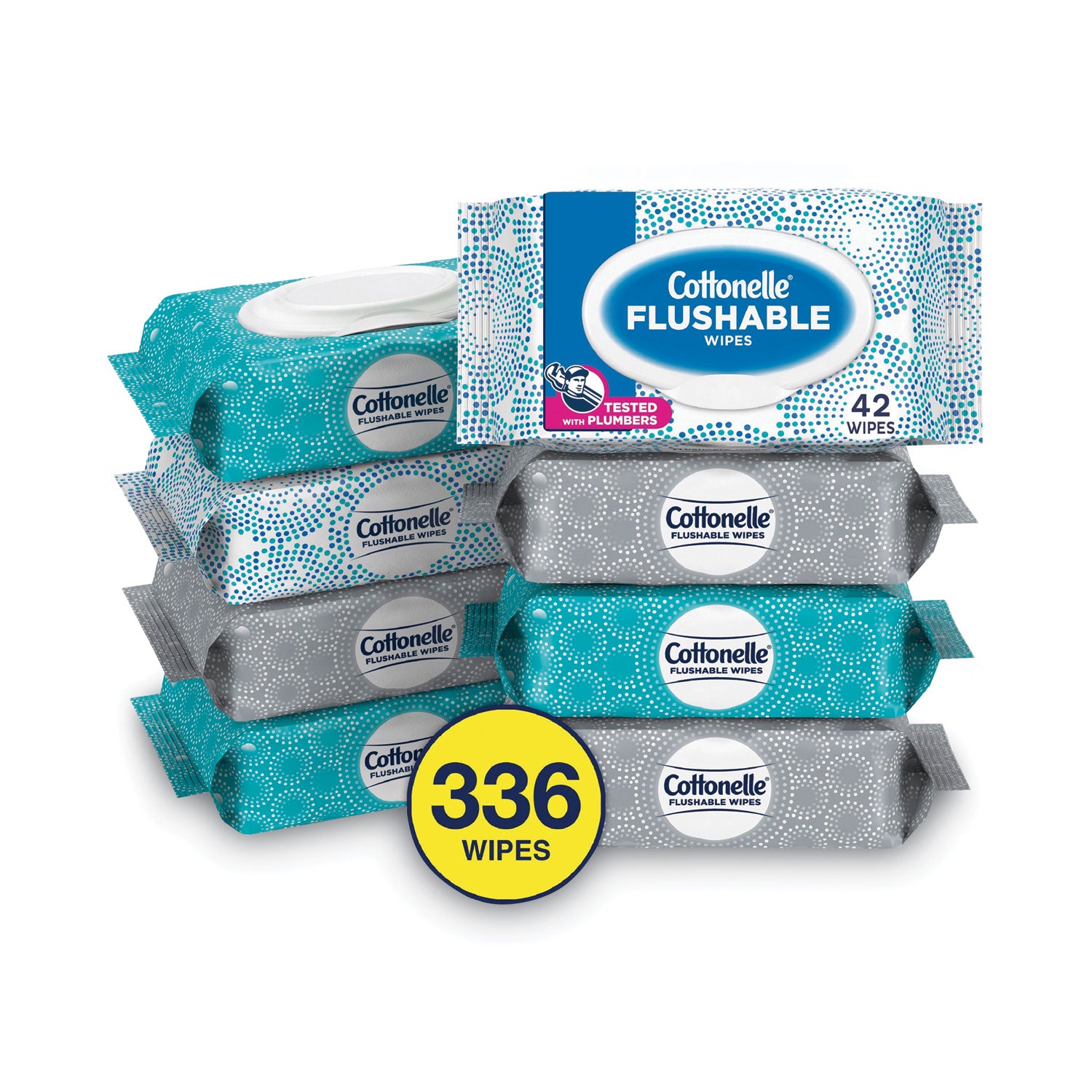 Cottonelle® Flushable Wet Wipes, Flip-Top Pack, 5 x 7.25, White, 42 Sheets/Pack, 8 Packs/Carton