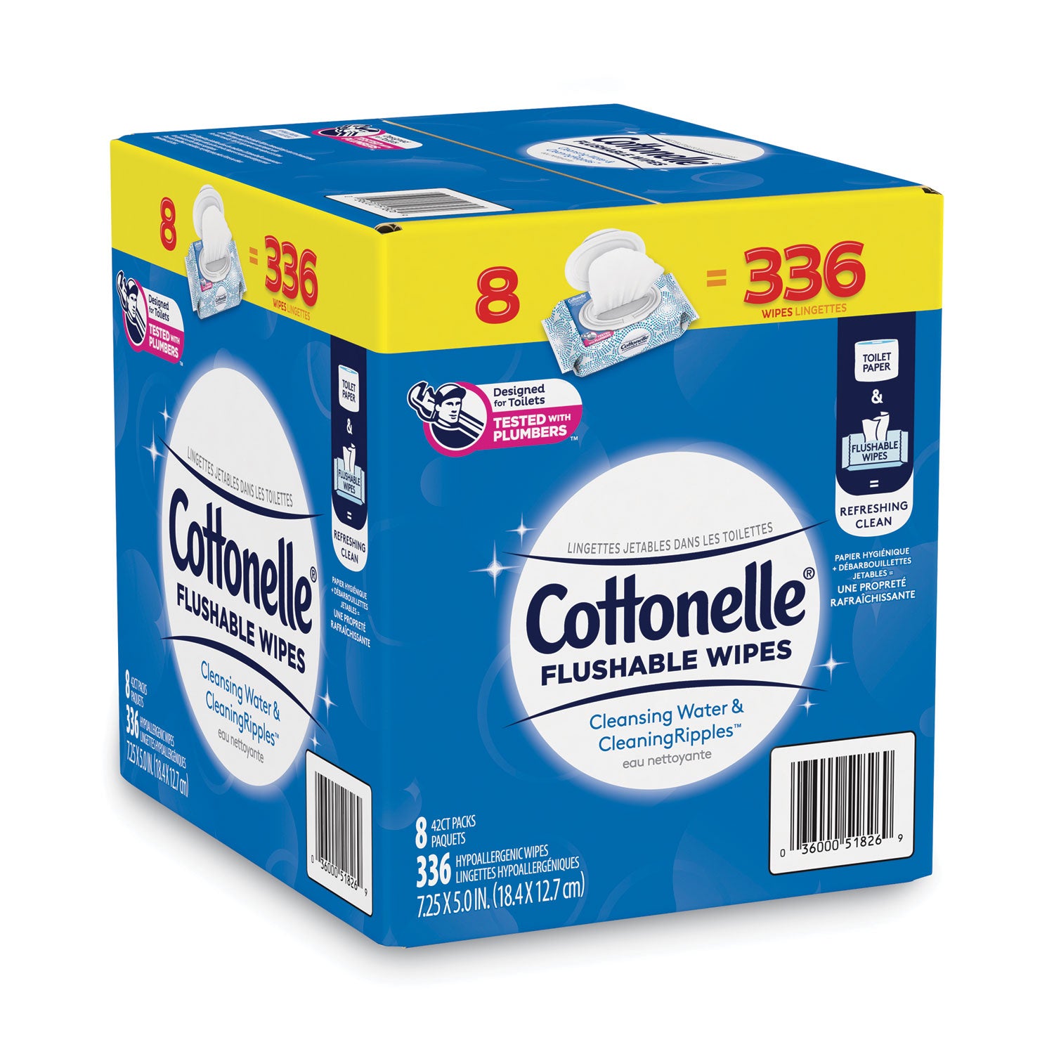 Cottonelle® Flushable Wet Wipes, Flip-Top Pack, 5 x 7.25, White, 42 Sheets/Pack, 8 Packs/Carton