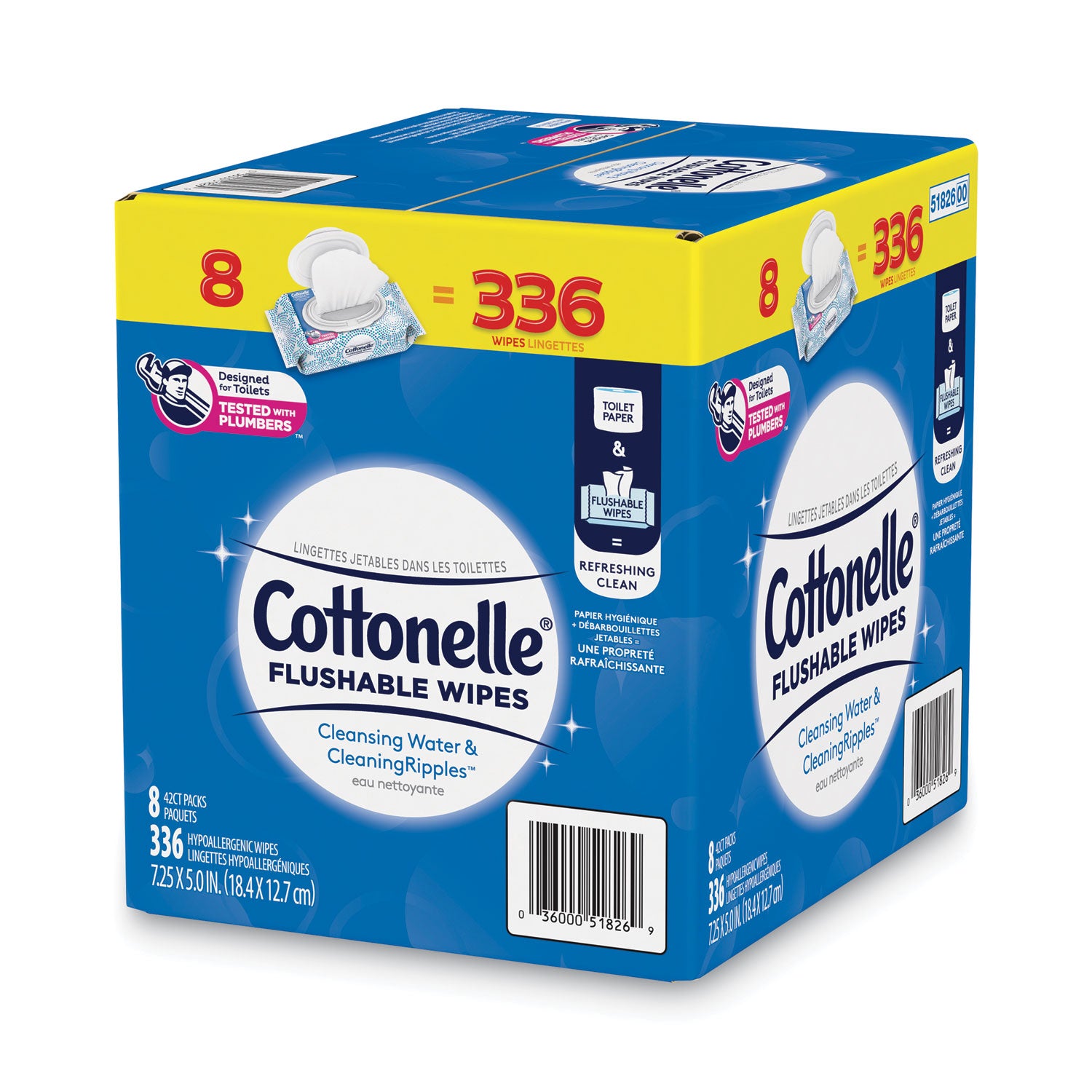 Cottonelle® Flushable Wet Wipes, Flip-Top Pack, 5 x 7.25, White, 42 Sheets/Pack, 8 Packs/Carton