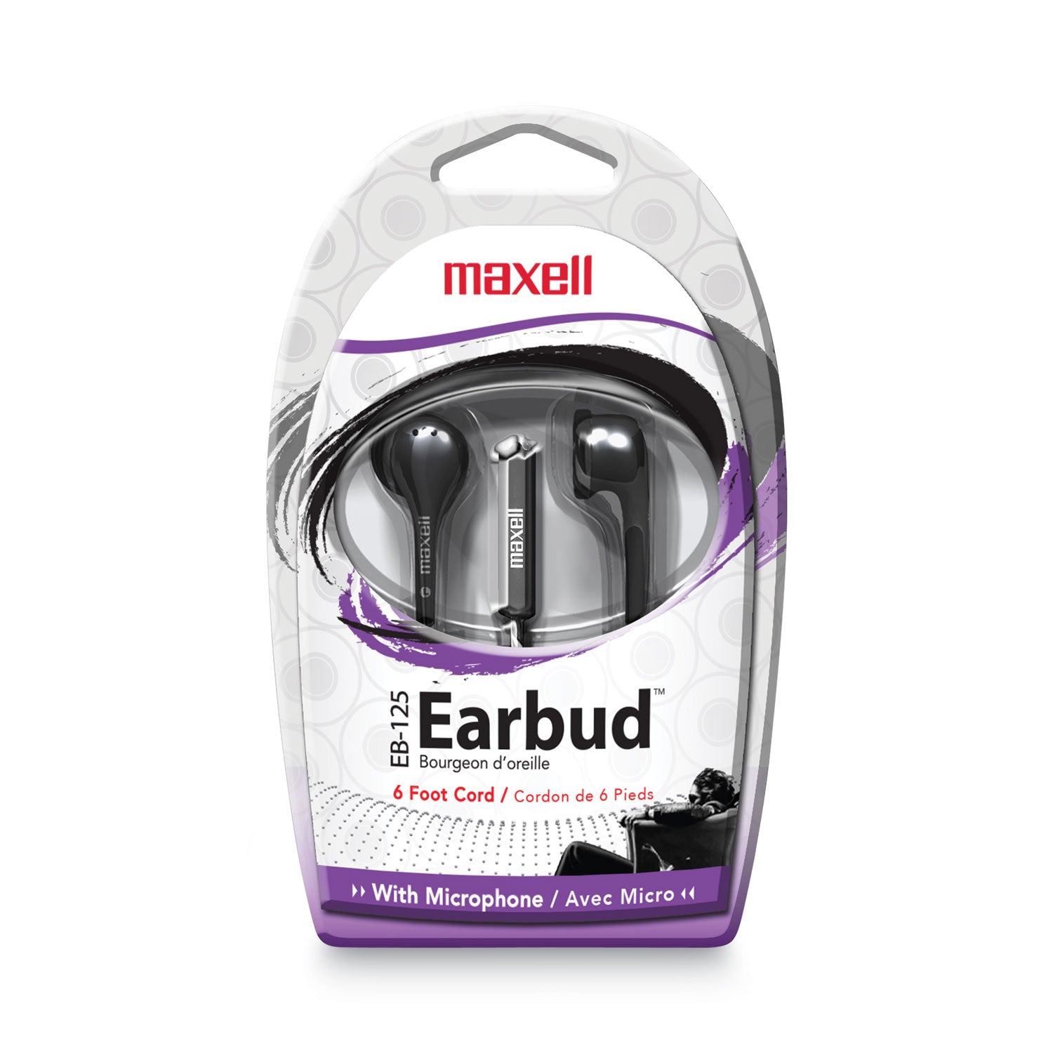 Maxell® EB125 Earbud with MIC, 6 ft Cord, Black