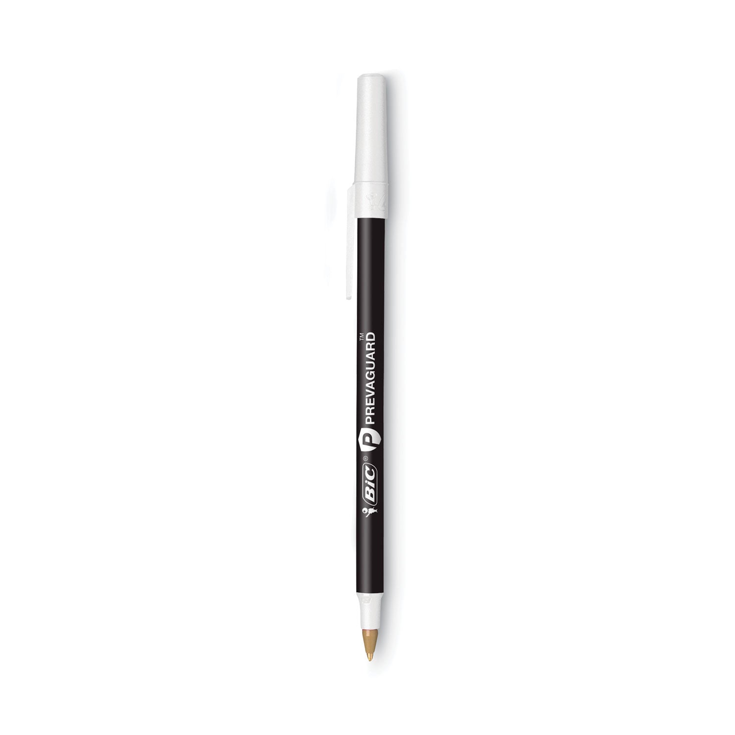 BIC® PrevaGuard Round Stic Pen, Stick, Medium 1 mm, Black Ink, Black Barrel, 8/Pack