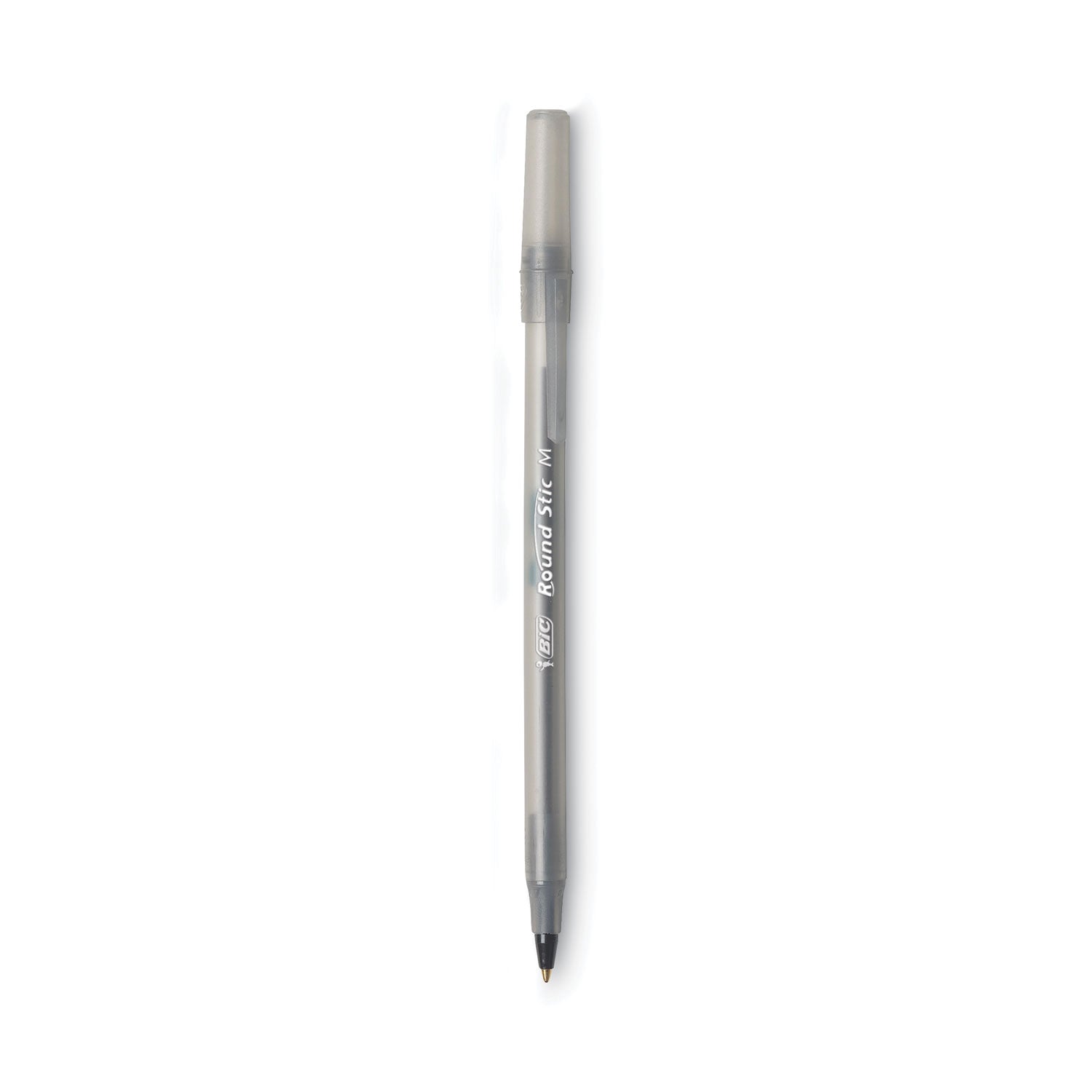 BIC® Round Stic Xtra Life Ballpoint Pen, Stick, Medium 1 mm, Black Ink, Translucent Black Barrel, Dozen