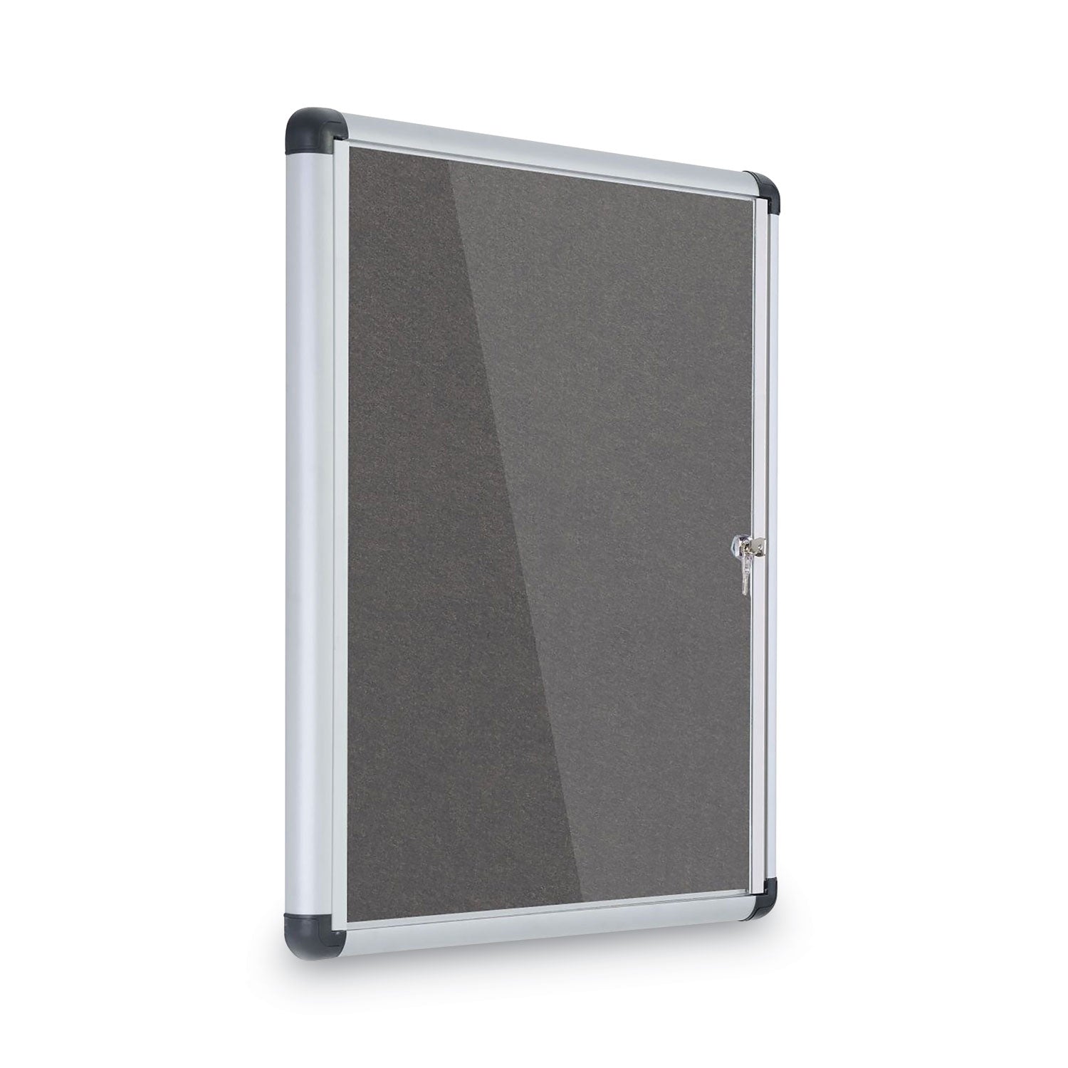 MasterVision® Slim-Line Enclosed Fabric Bulletin Board, One Door, 28 x 38, Gray Surface, Aluminum Frame