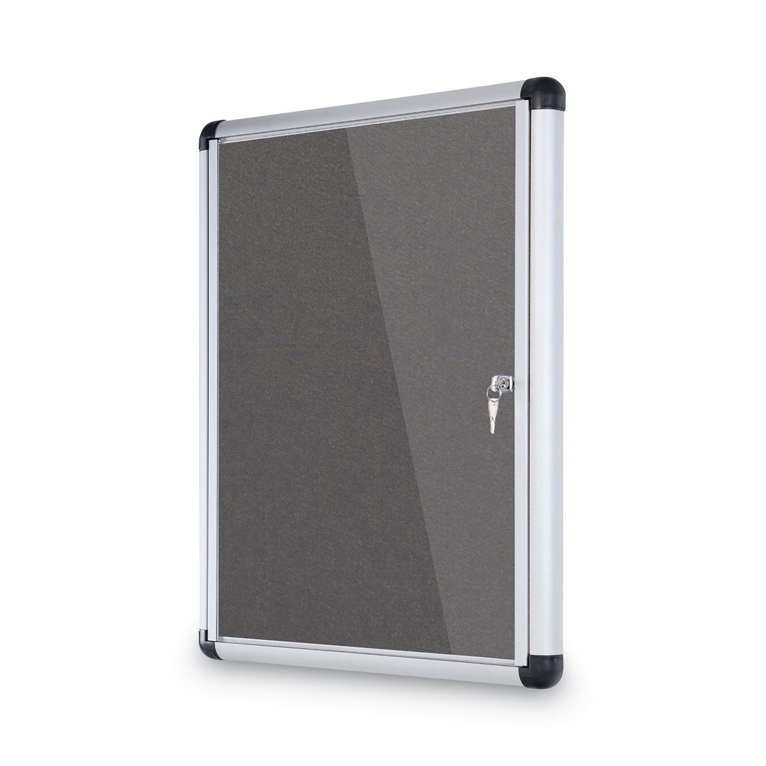 MasterVision® Slim-Line Enclosed Fabric Bulletin Board, One Door, 28 x 38, Gray Surface, Aluminum Frame