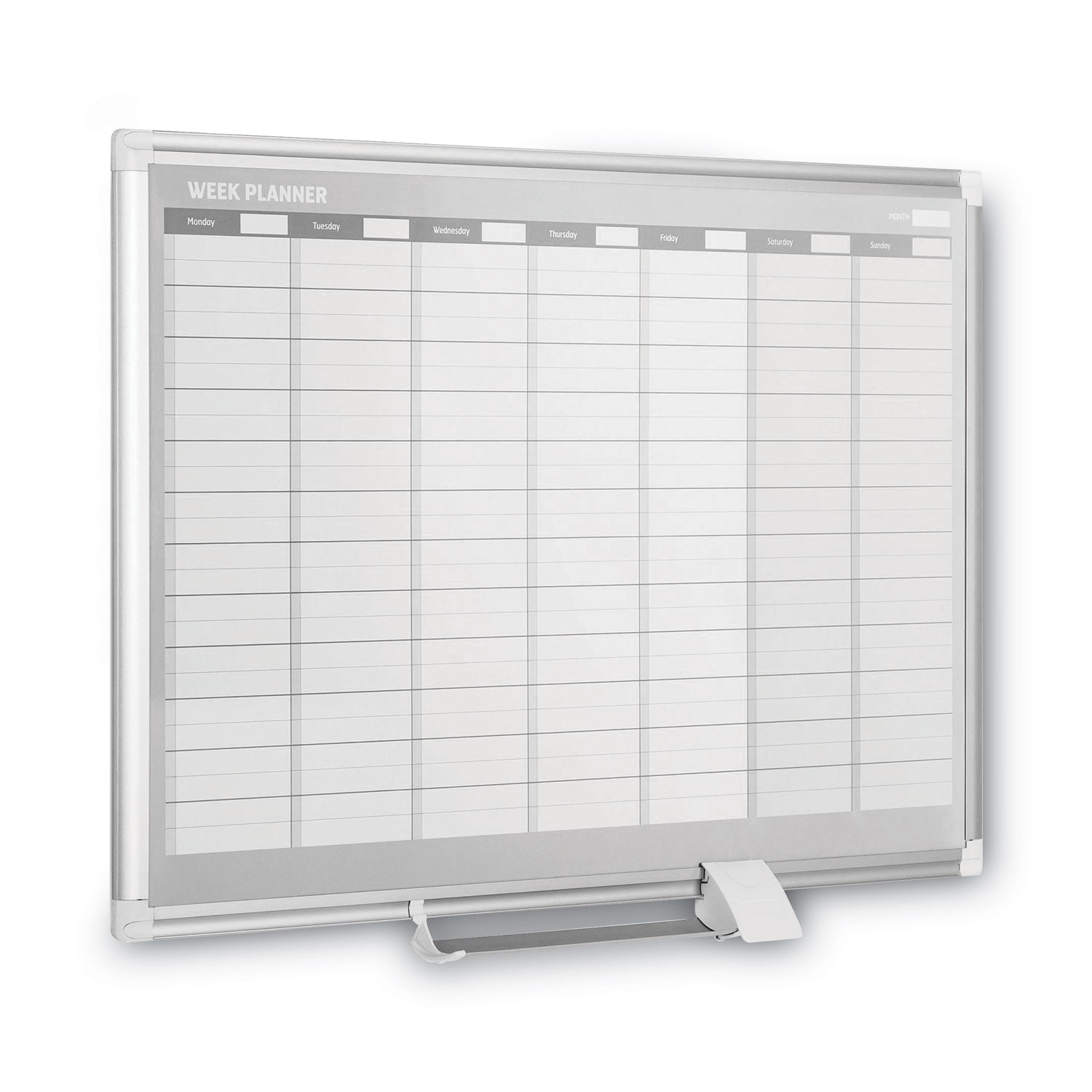 MasterVision® Magnetic Dry Erase Calendar Board, Weekly Calendar, 36 x 24, White Surface, Silver Aluminum Frame