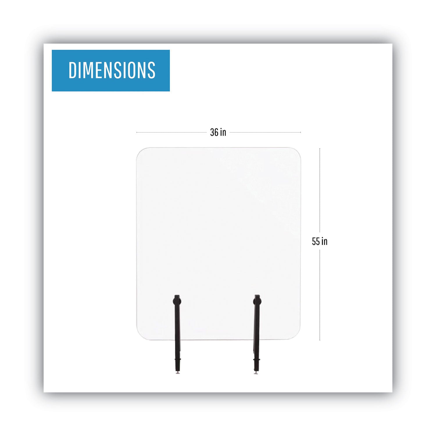 MasterVision® Protector Series Frameless Glass Desktop Divider, 55.1 x 0.16 x 35.4, Clear/Aluminum