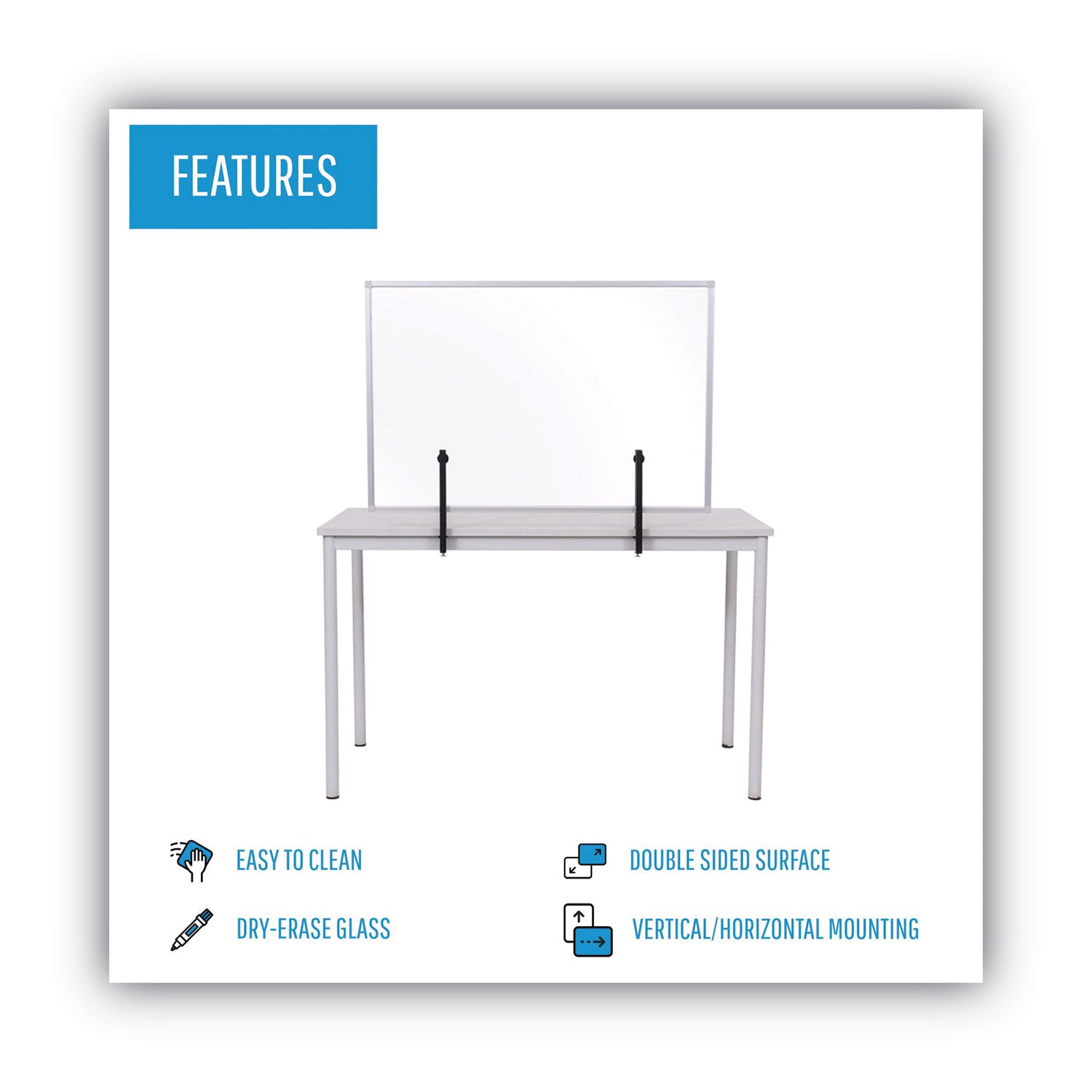 MasterVision® Protector Series Glass Aluminum Desktop Divider, 47.2 x 0.16 x 35.4, Clear