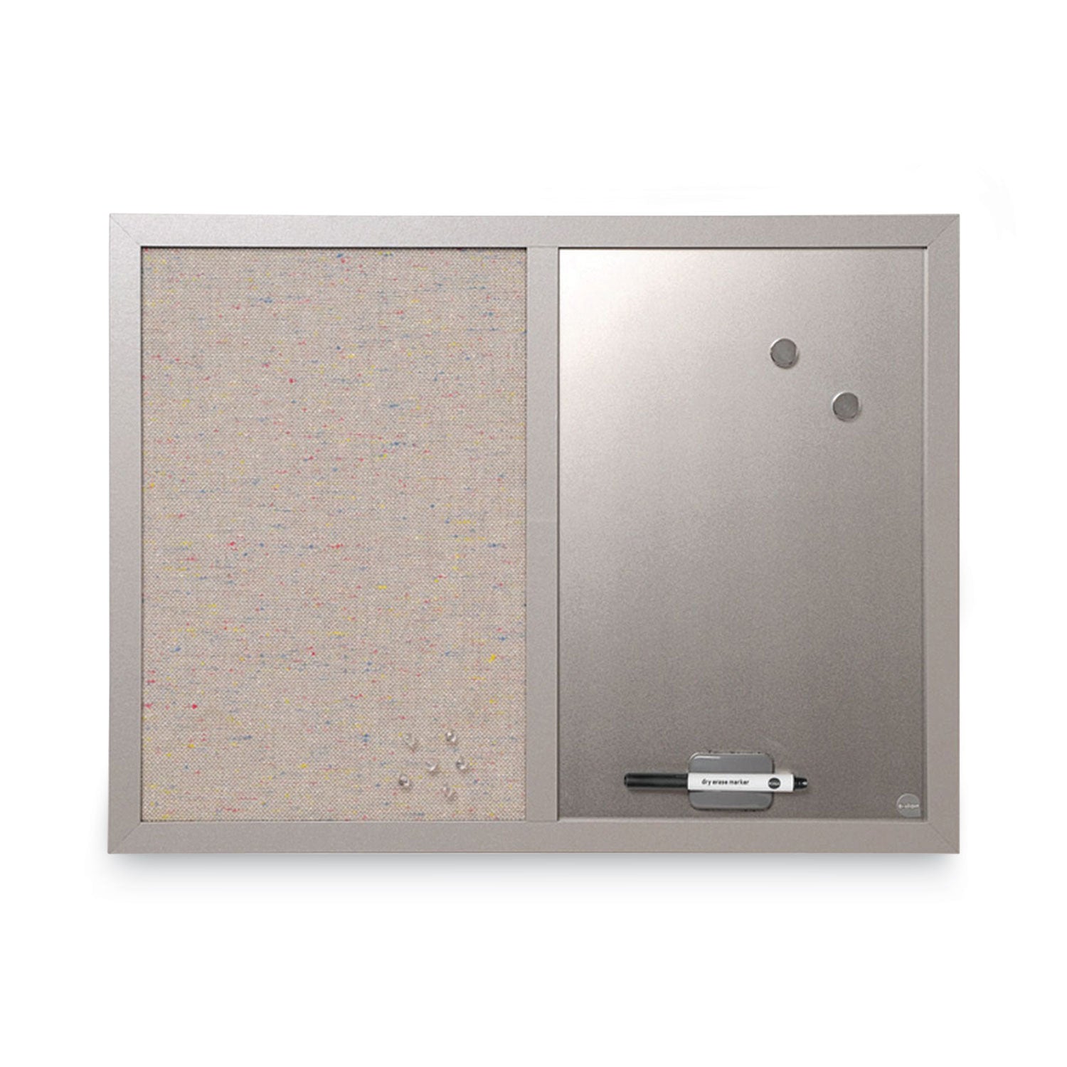 Designer Combo Fabric Bulletin/Dry Erase Board, 24 x 18, Multicolor/Gray Surface, Gray MDF Wood Frame