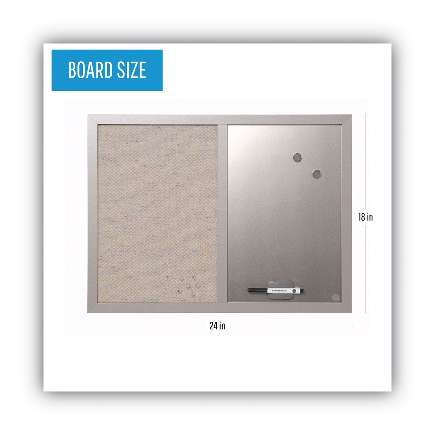 MasterVision® Designer Combo Fabric Bulletin/Dry Erase Board, 24 x 18, Multicolor/Gray Surface, Gray MDF Wood Frame