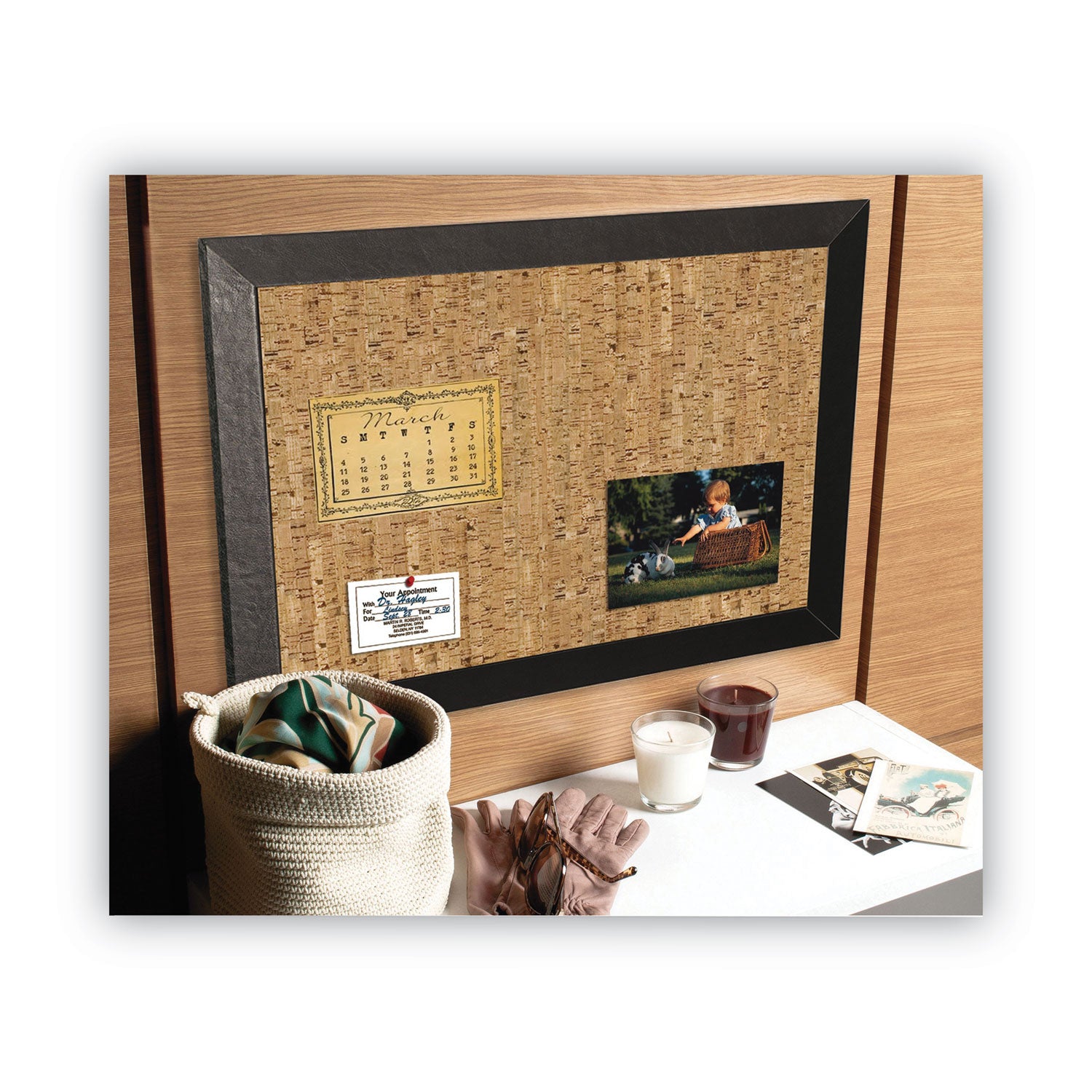 MasterVision® Natural Cork Bulletin Board, 24 x 18, Tan Surface, Black Wood Frame